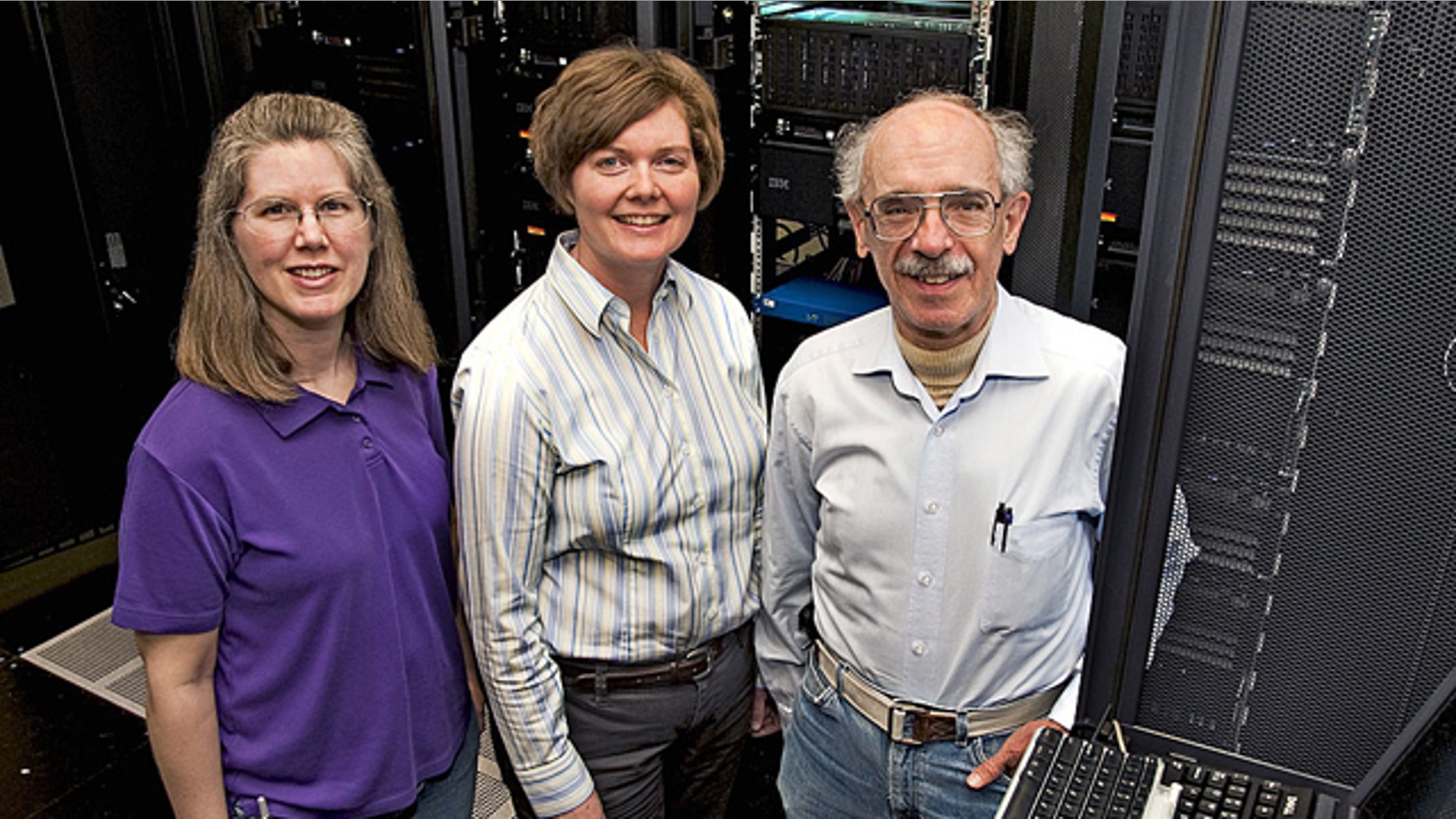 Iowa State University and Ames Laboratory researchers, left to right, Theresa Windus, Monica Lamm and Mark Gordon are working to scale up their computational chemistry tools for the Blue Waters supercomputer being developed at the University of Illinois and its National Center for Supercomputing Applications.