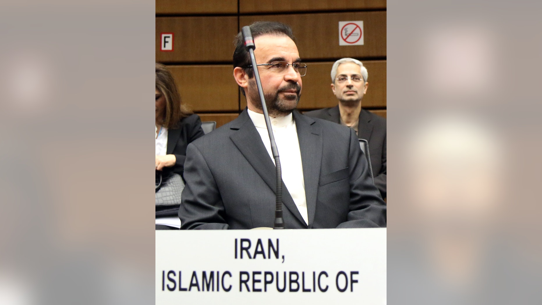 March 3, 2014 - Iran's Ambassador to the International Atomic Energy Agency, IAEA, Reza Najafi waits for the start of the IAEA board of governors meeting at the International Center in Vienna, Austria. The head of the U.N. nuclear agency says Iran has cut its stock of uranium that is closest to atomic weapons-grade. Under an interim deal with six world powers, Iran is to dilute half of its 20-percent-enriched uranium to a lower grade suitable for use as reactor fuel.