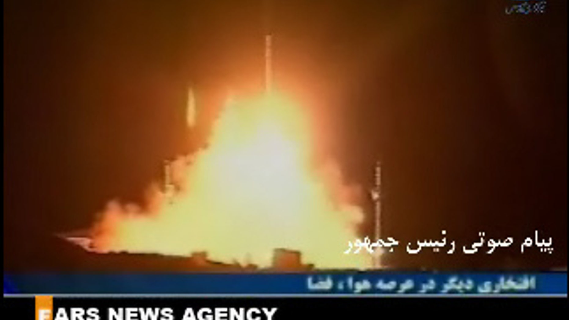 This still from a video by the Fars News Agency posted to the Omid satellite Web site shows the Safir-2 rocket launch in February 2009.