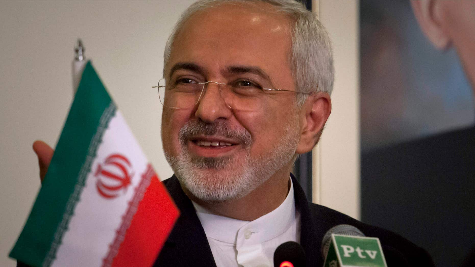 April 8, 2015: Visiting Iranian Foreign Minister, Mohammad Javad Zarif speaks during a joint press conference with Pakistan's Prime Minister's Adviser on Foreign Affairs Sartaj Aziz at the Foreign Ministry in Islamabad, Pakistan.