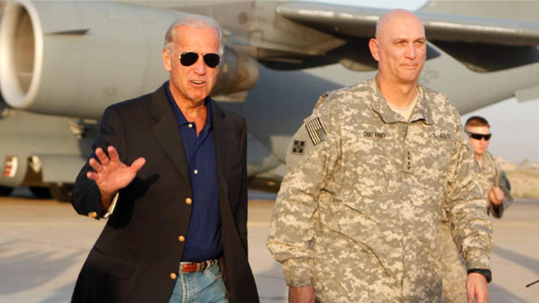 August 30: Vice President Joe Biden, walks with Gen. Ray Odierno, as he arrived in Baghdad, Iraq. (AP)