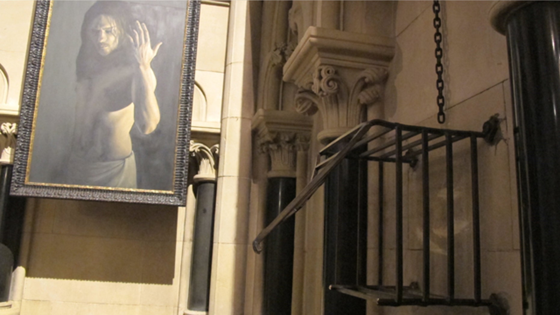 March 4: The iron cage that housed the heart of St. Laurence O'Toole sits broken and empty inside Christ Church Cathedral in Dublin.