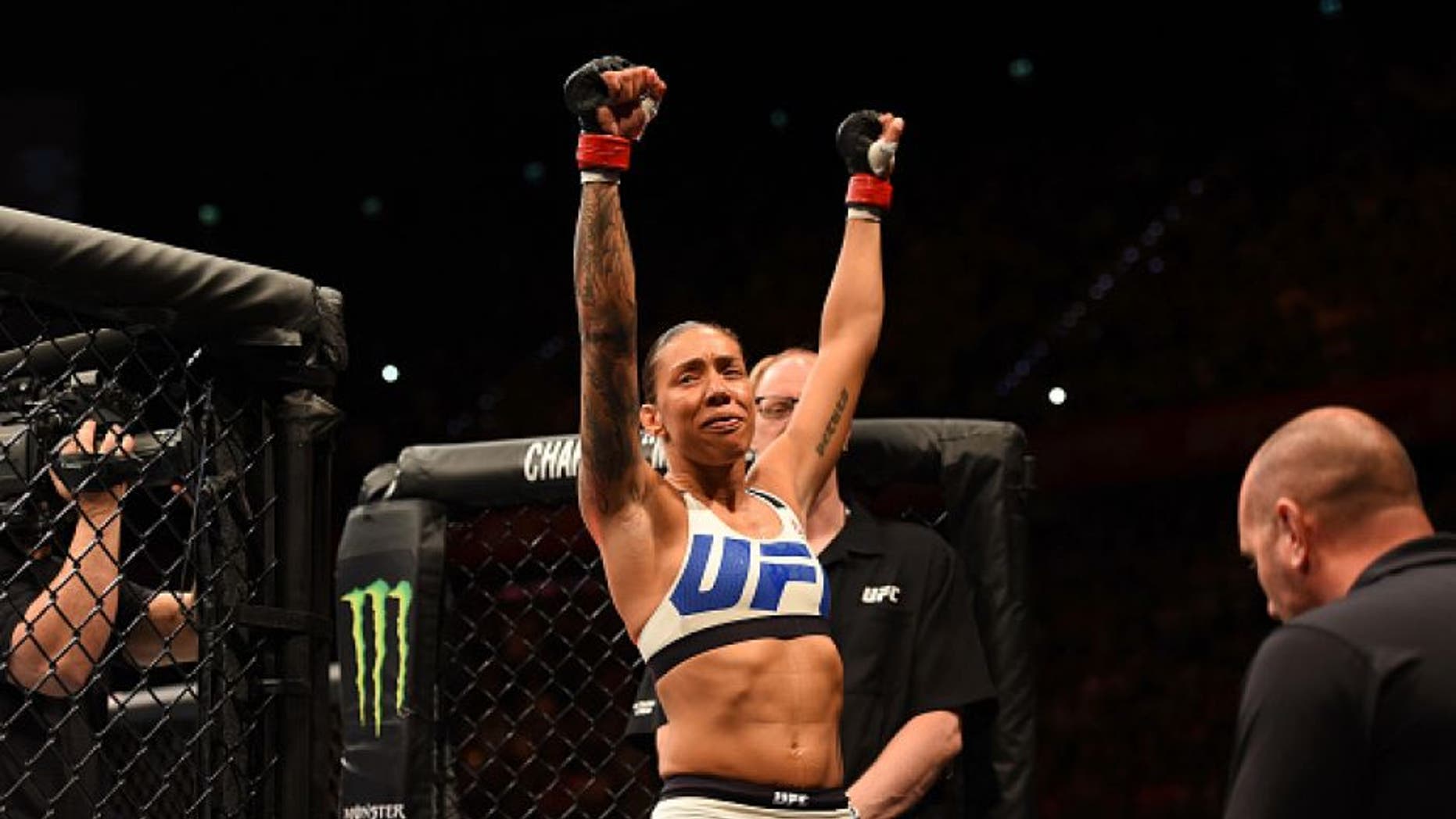 ROTTERDAM, NETHERLANDS - MAY 08: Germaine de Randamie prepares to enter the Octagon before facing Anna Elmose in their women's bantamweight bout during the UFC Fight Night event at Ahoy Rotterdam on May 8, 2016 in Rotterdam, Netherlands. (Photo by Josh Hedges/Zuffa LLC/Zuffa LLC via Getty Images)