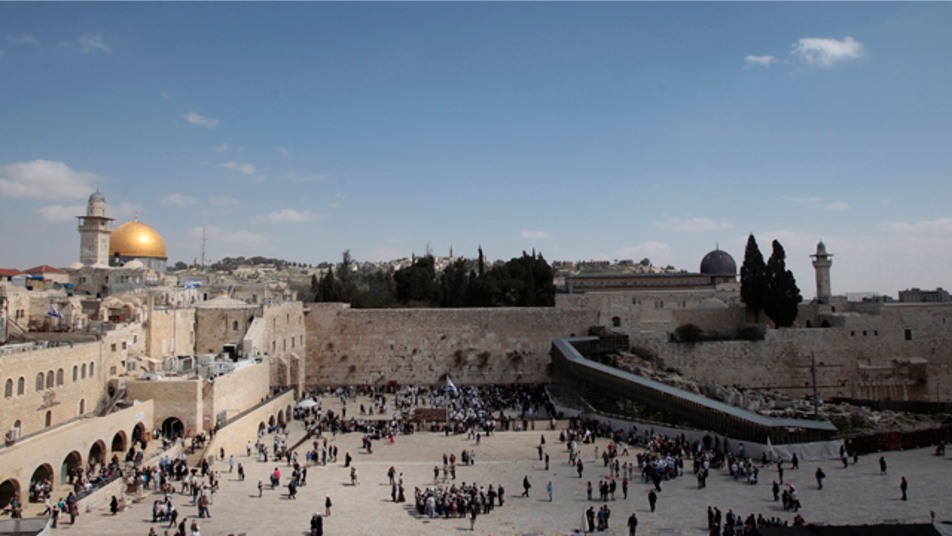 FILE: The Dome of the Rock, the Western Wall and the Mughrabi Gate entrance to the compound known to Muslims as al-Haram al-Sharif, and to Jews as Temple Mount, are seen in Jerusalem's Old City.