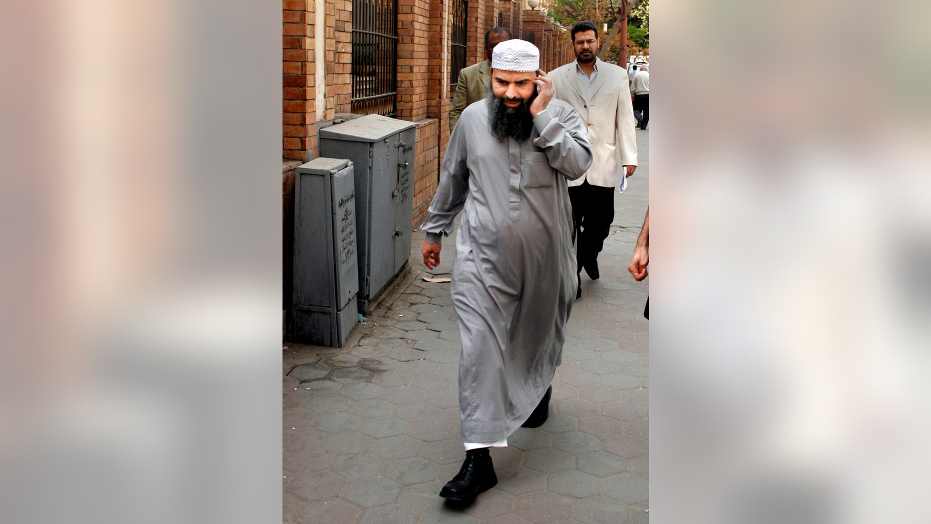 April 11, 2007 - FILE photo of Egyptian cleric Osama Hassan Mustafa Nasr, known as Abu Omar, who was allegedly kidnapped by CIA agents off the streets of an Italian city and taken to Egypt where he said he was tortured, talks on his mobile in Cairo, Egypt. Robert Seldon Lady, a former CIA base chief in Italy who was convicted in the 2003 abduction of an Egyptian terror suspect from a street in Milan has been detained in Panama, the Italian justice ministry said Thursday, July 18, 2013.