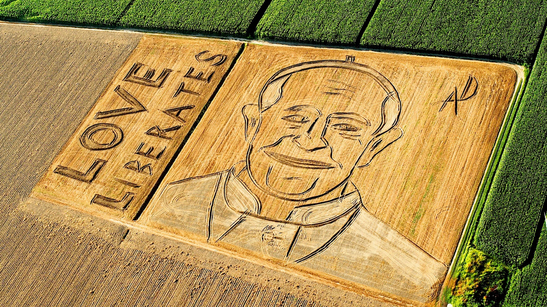 A giant portrait of Pope Francis by artist Dario Gambarini appeared near Verona, northern Italy, on Sept. 2, 2013.