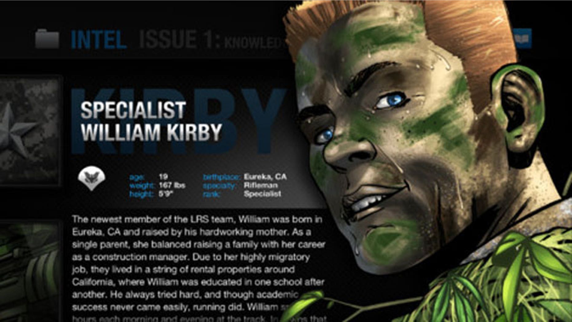 A screen grab of the military comic book available on iTunes.