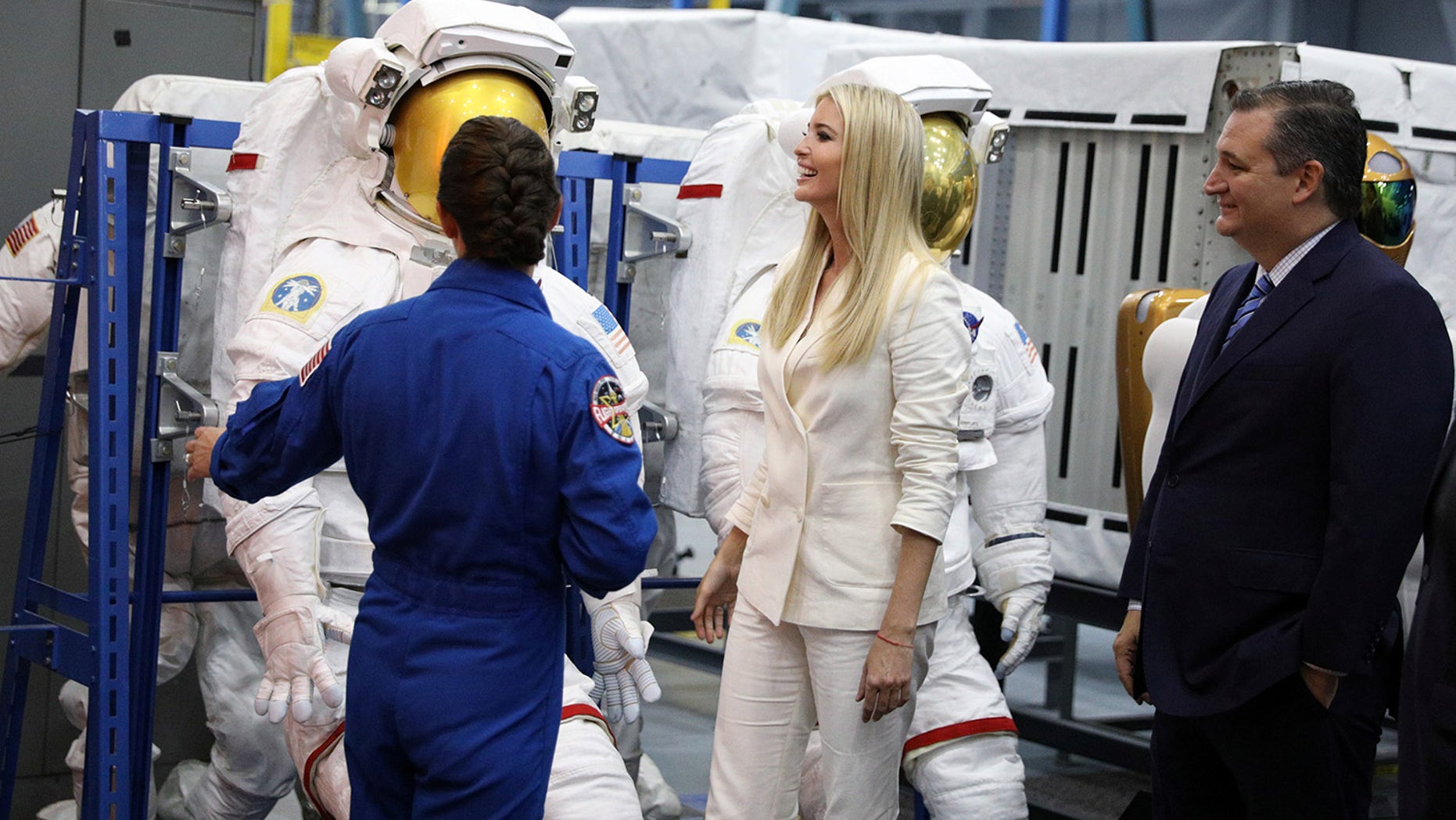 Ivanka Trump and U.S. Sen. Ted Cruz tour NASA's Johnson Space Center in Texas with astronaut Nicole Mann.