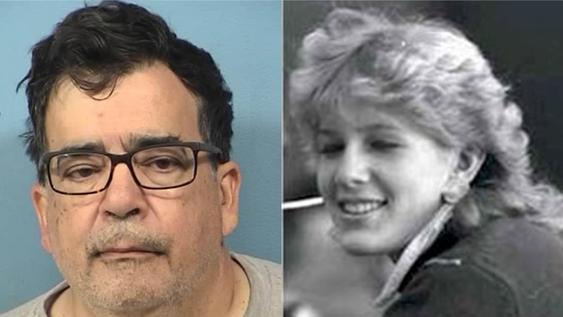 Booking photo of Michael R. Jones; Photo of Kristina Wesselman, 15, murdered in July, 1985. (DuPage County Sheriff's Office)