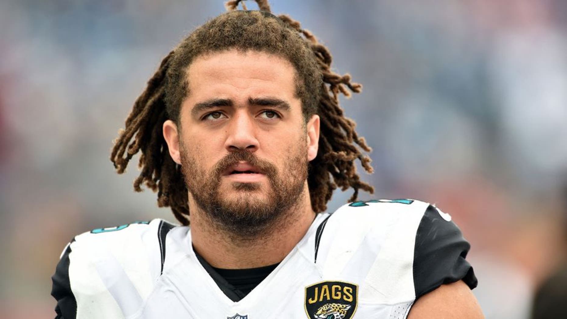 NASHVILLE, TN - DECEMBER 06: Jared Odrick #75 of the Jacksonville Jaguars looks on during a NFL game against the Tennessee Titans at Nissan Stadium on December 6, 2015 in Nashville, Tennessee. (Photo by Ronald C. Modra/Sports Imagery/Getty Images)
