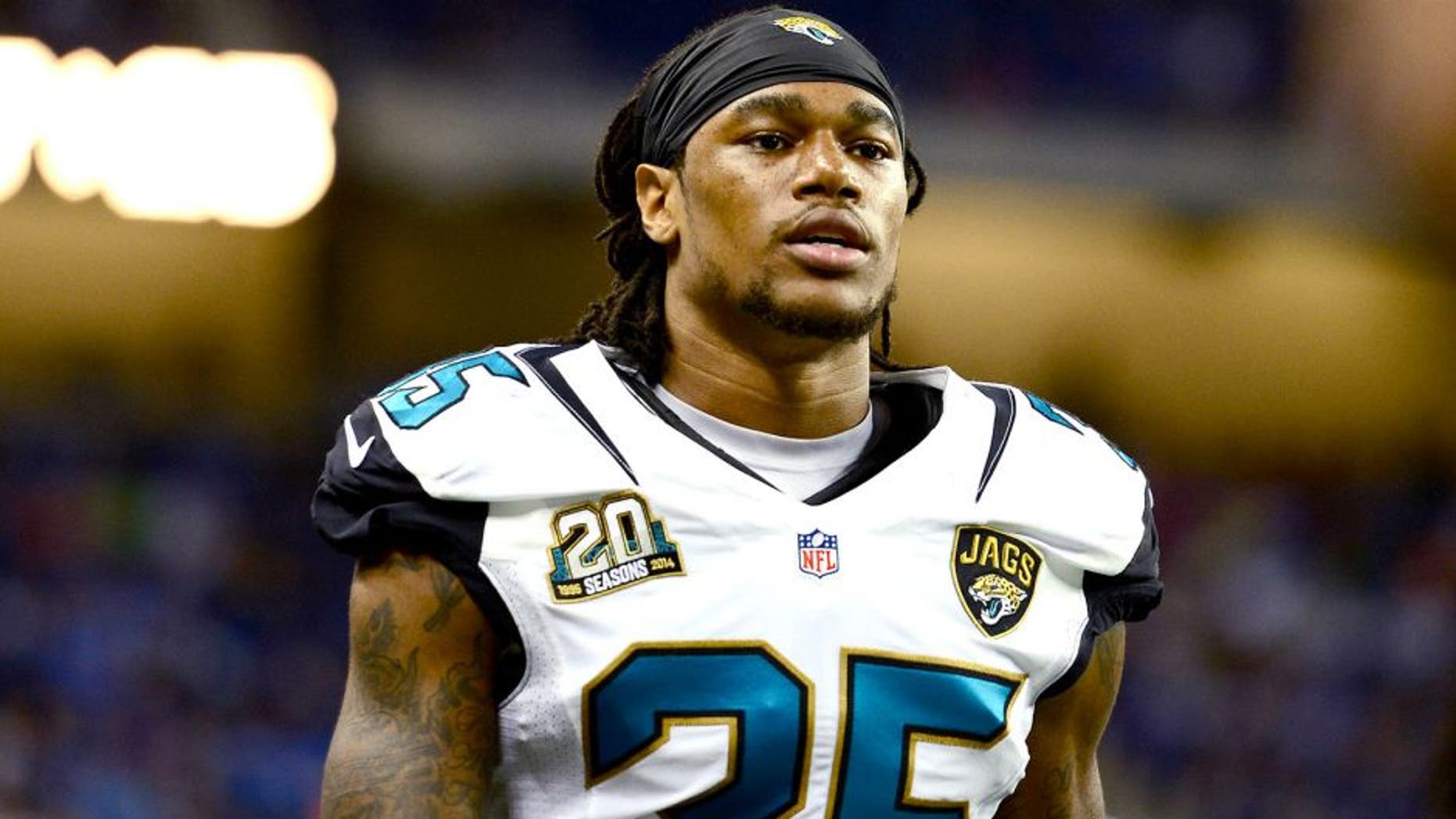 Aug 22, 2014; Detroit, MI, USA; Jacksonville Jaguars cornerback Demetrius McCray (35) against the Detroit Lions at Ford Field. Mandatory Credit: Andrew Weber-USA TODAY Sports