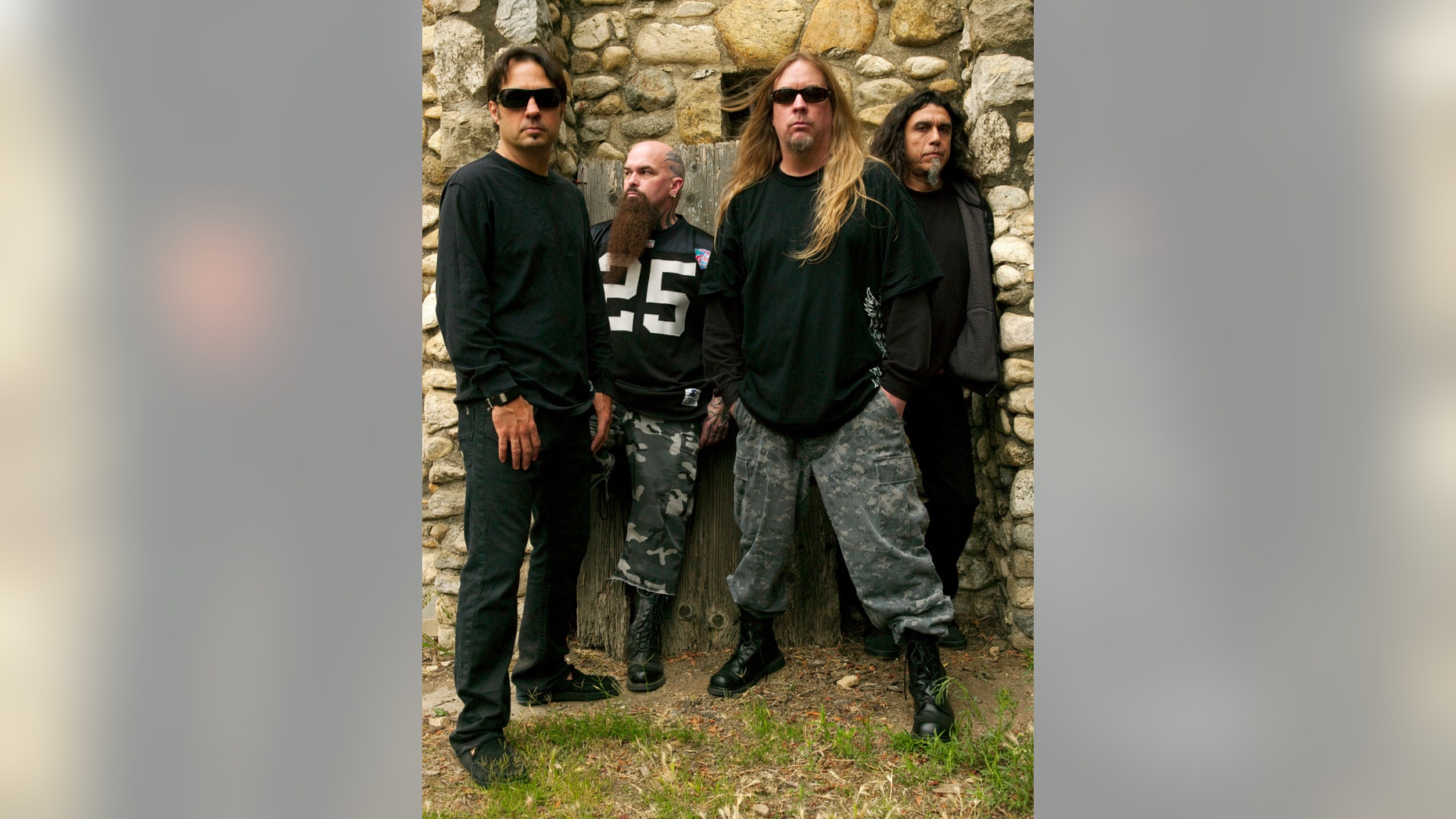 This 2009 publicity photo provided courtesy of Slayer shows, from left, Dave Lombardo, Kerry King, Jeff Hanneman and Tom Araya. Hanneman, 49, a founding member of the heavy metal band Slayer, has died. Slayer spokeswoman Heidi Robinson-Fitzgerald says Hanneman died Thursday morning, May 2, 2013, of liver failure at a Los Angeles hospital with his wife, Kathy, by his side.