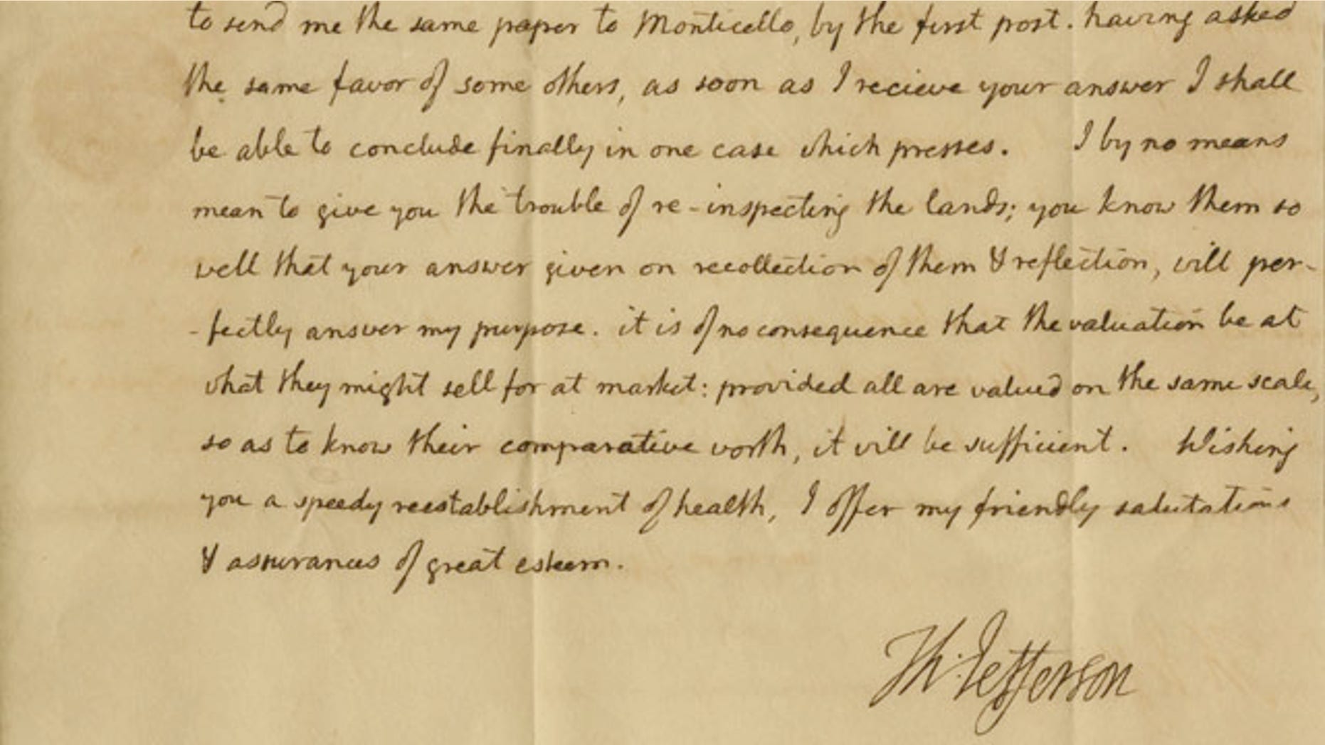 This undated photo provided by Nathan Raab shows the July 24, 1805 letter from President Thomas Jefferson.