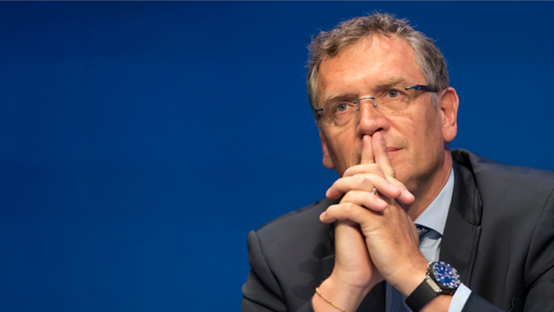 ZURICH, SWITZERLAND - MAY 30: Jerome Valcke, FIFA secretary general, attends th the FIFA Post Congress Week Press Conference at the Home of FIFA on May 30, 2015 in Zurich, Switzerland. (Photo by Alessandro Della Bella/Getty Images)
