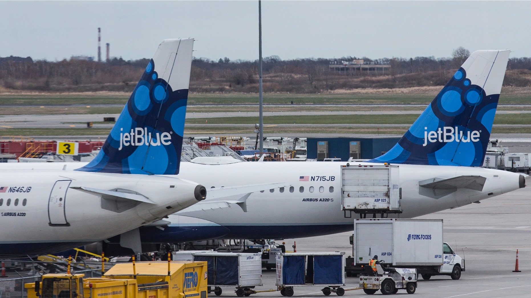 NEW YORK, NY - APRIL 23: JetBlue planes sit at their gates at John F. Kennedy Airport on April 23, 2014 in the Queens borough of New York City. JetBlue pilots voted to unionize today by a 71% margin. (Photo by Andrew Burton/Getty Images)