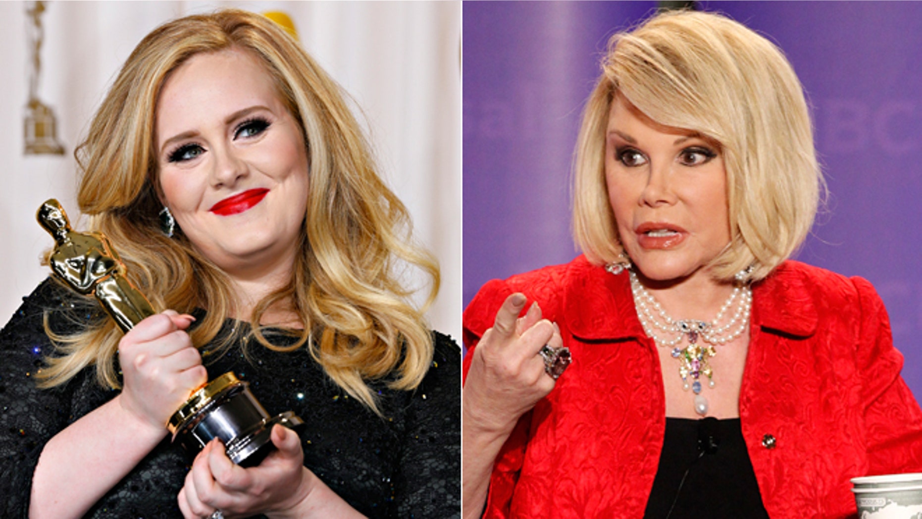 Adele, left, Joan Rivers, right.