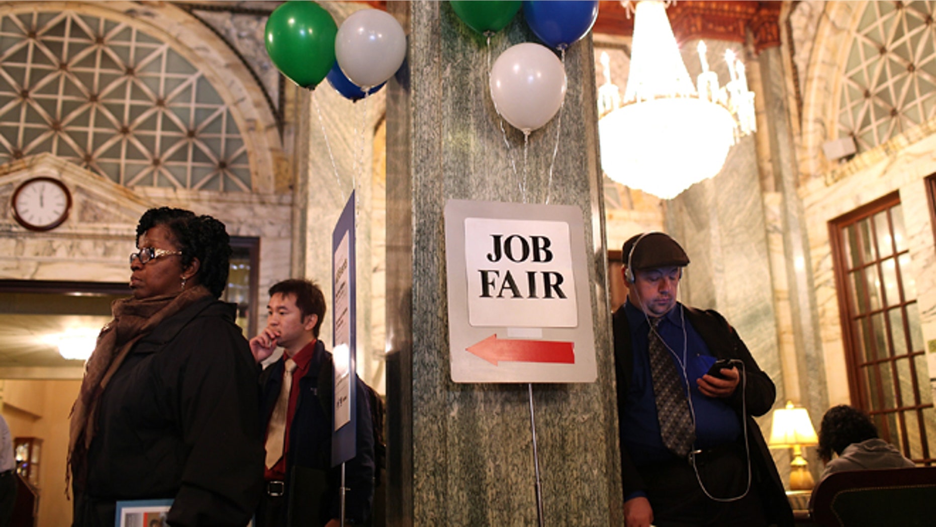 SAN FRANCISCO, CA - NOVEMBER 09: Job seekers wait in line to enter the San Francisco Hire Event job fair on November 9, 2011 in San Francisco, California. The national unemployment rate dipped this past month to 9 percent in October after employers added 80,000 jobs. (Photo by Justin Sullivan/Getty Images)