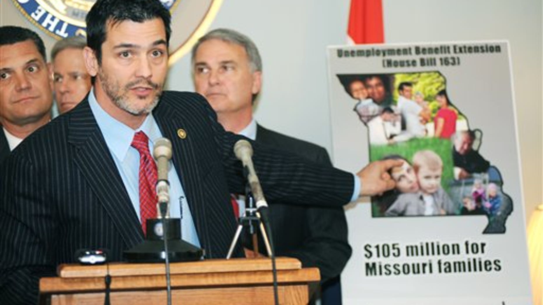 April 6: Sen. Brian Nieves speaks about unemployment benefits during a press conference in Jefferson City, Mo.