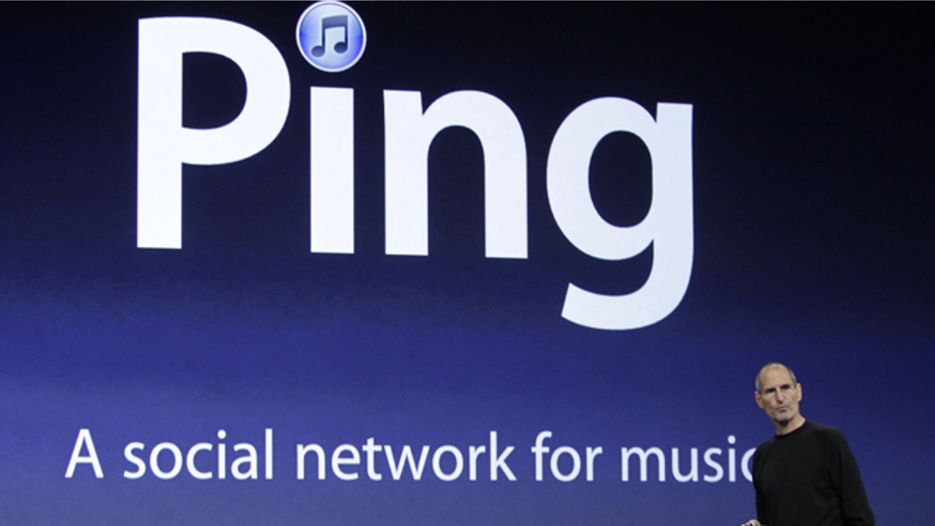Apple CEO Steve Jobs unveils Ping, a social network for music, at a news conference in San Francisco, Wednesday, Sept. 1, 2010.