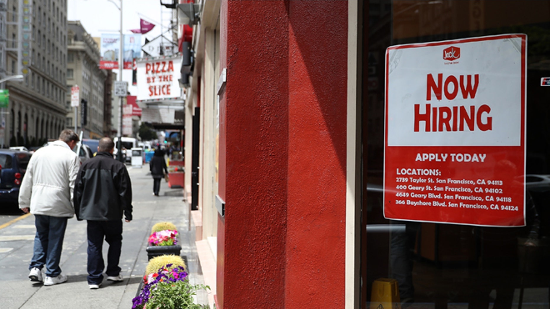 SAN FRANCISCO, CA - JULY 08: A 'now hiring' sign is posted in the window of a fast food restaurant on July 8, 2016 in San Francisco, California. According to the the U.S. Labor Department, employment growth surged with 287,000 added jobs in June. The unemployment rate inched up to 4.9% from 4.7% with an estimated 400,000 people returning to the workforce, many who had given up on job searches. (Photo by Justin Sullivan/Getty Images)