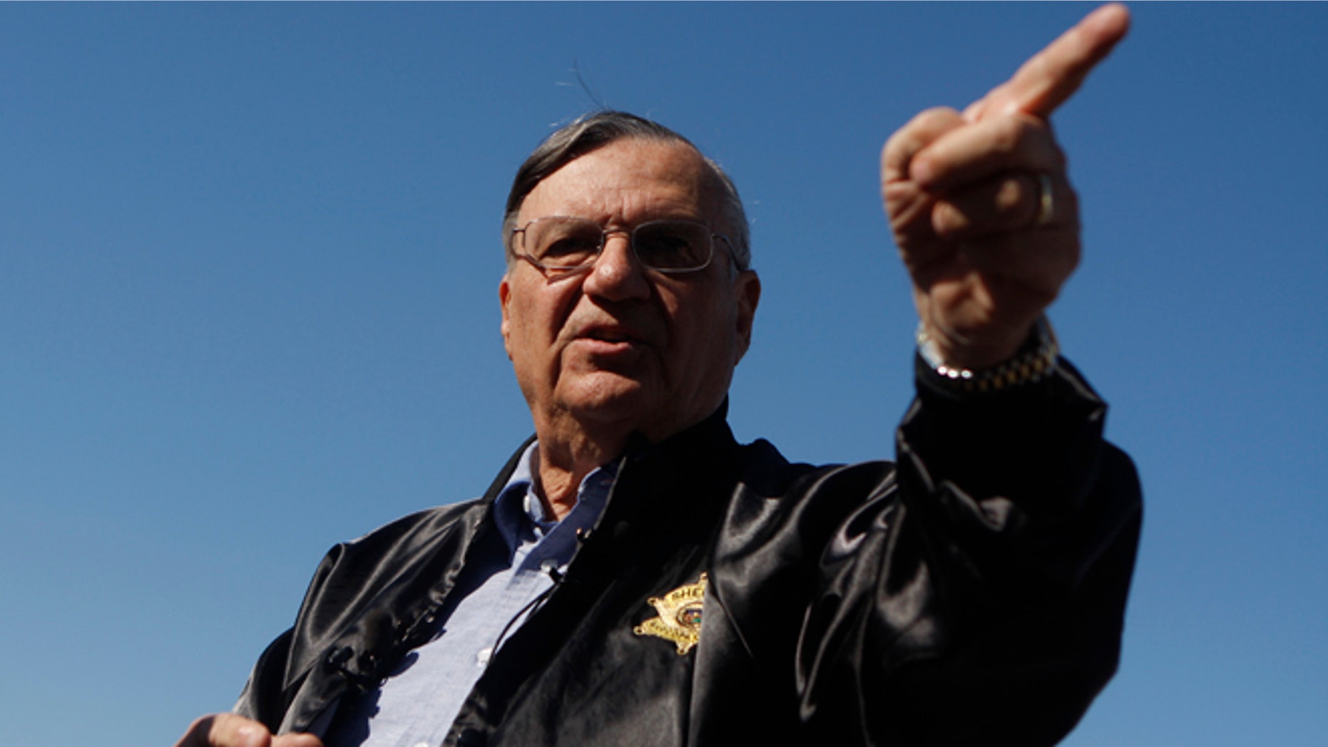 PHOENIX, AZ - APRIL 17: Maricopa County Sheriff Officer Joe Arpaio gestures on April 17, 2009 in Phoenix, Arizona. Arpaio has been facing criticism from Hispanic activists and lawmakers, alleging that Arpaio's crackdown methods on illegal immigrants involve racial profiling. (Photo by Joshua Lott/Getty Images)