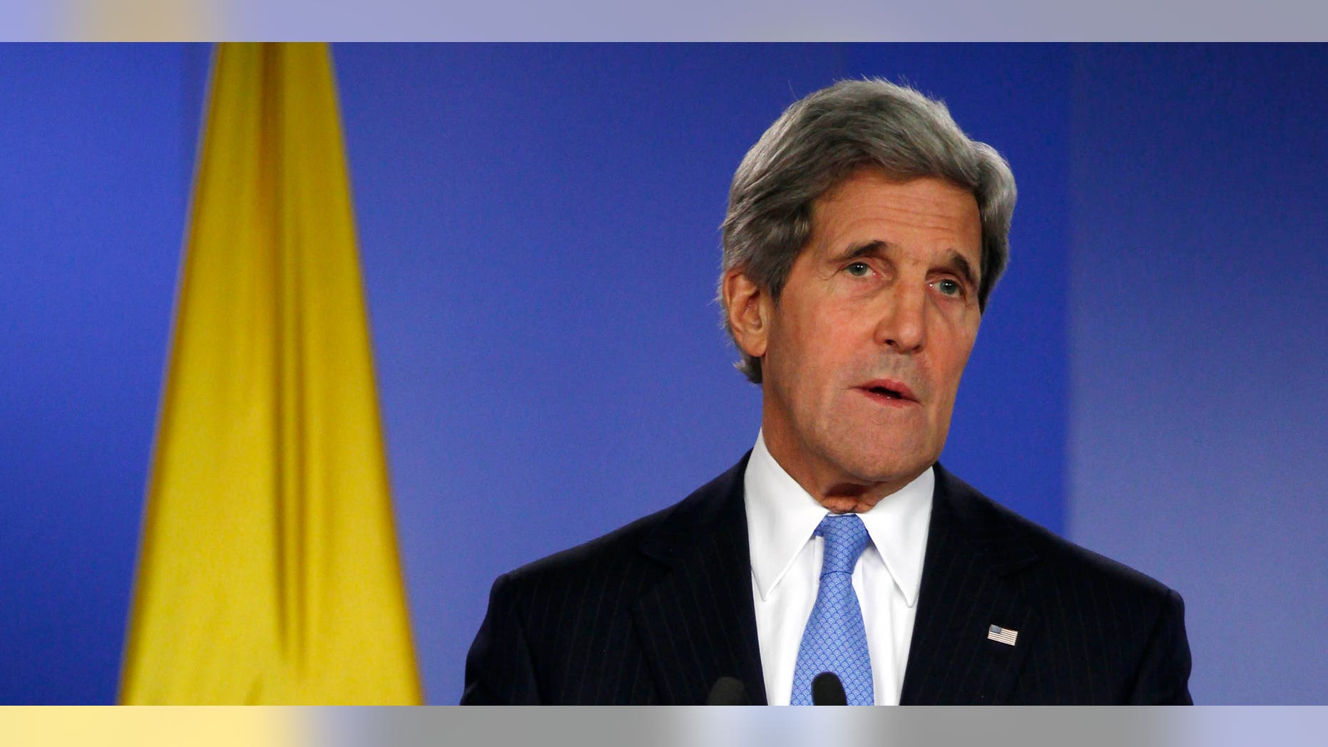 Former U.S. Secretary of State John Kerry speaks during a news conference in Bogota, Colombia on Aug. 12, 2013.