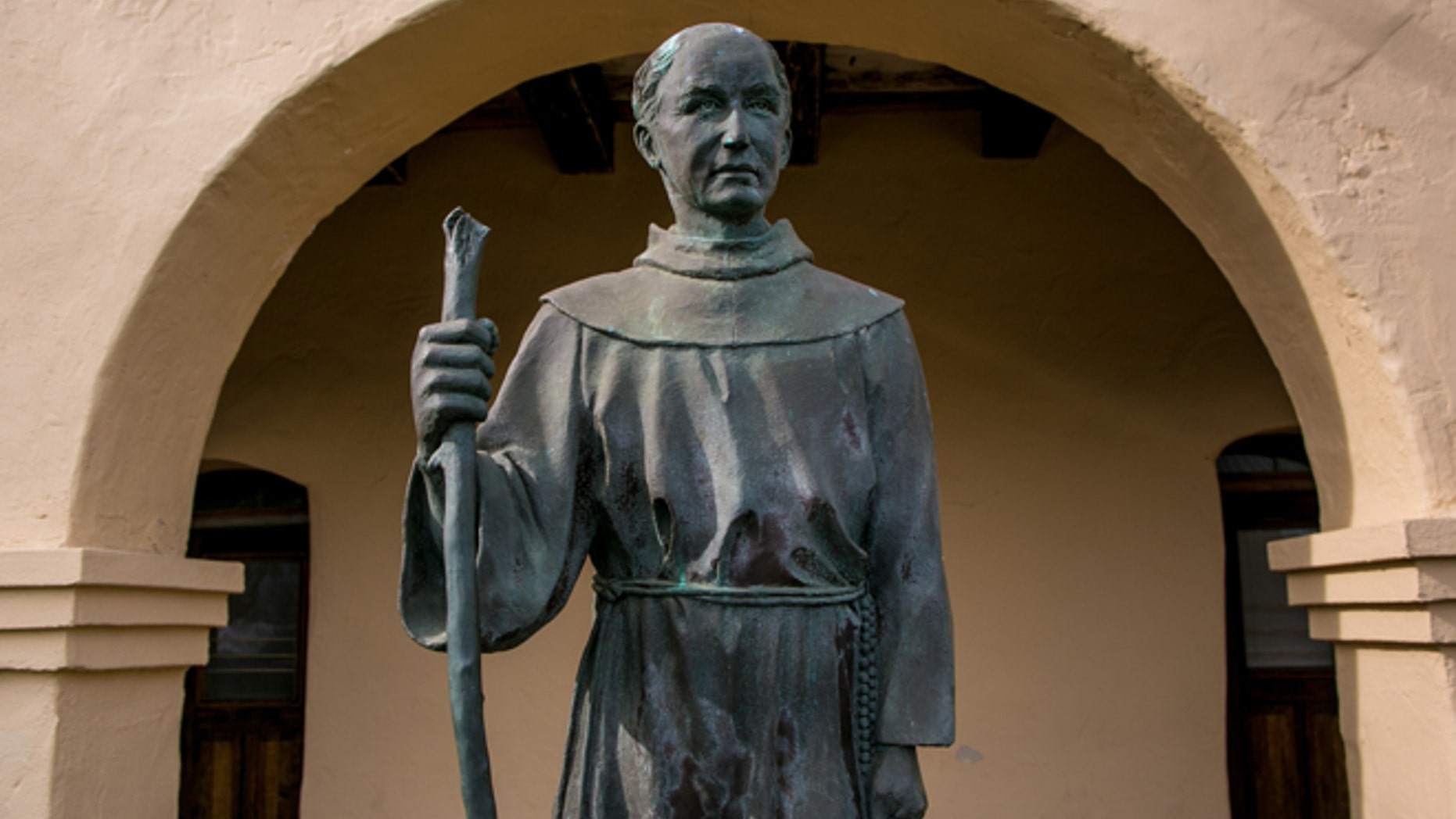 A bronze sculpture of Father Junipero Serra in Solvang, California.