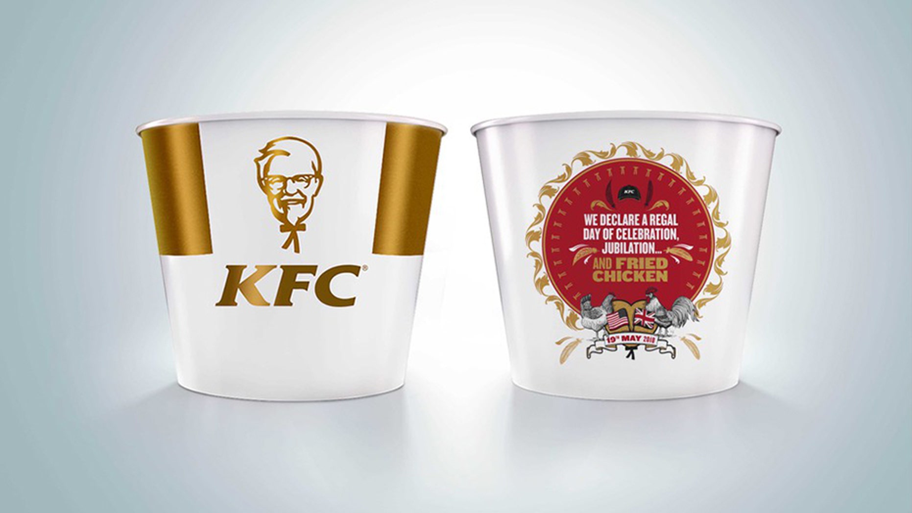 KFC is celebrating the royal couple with a special chicken bucket design.