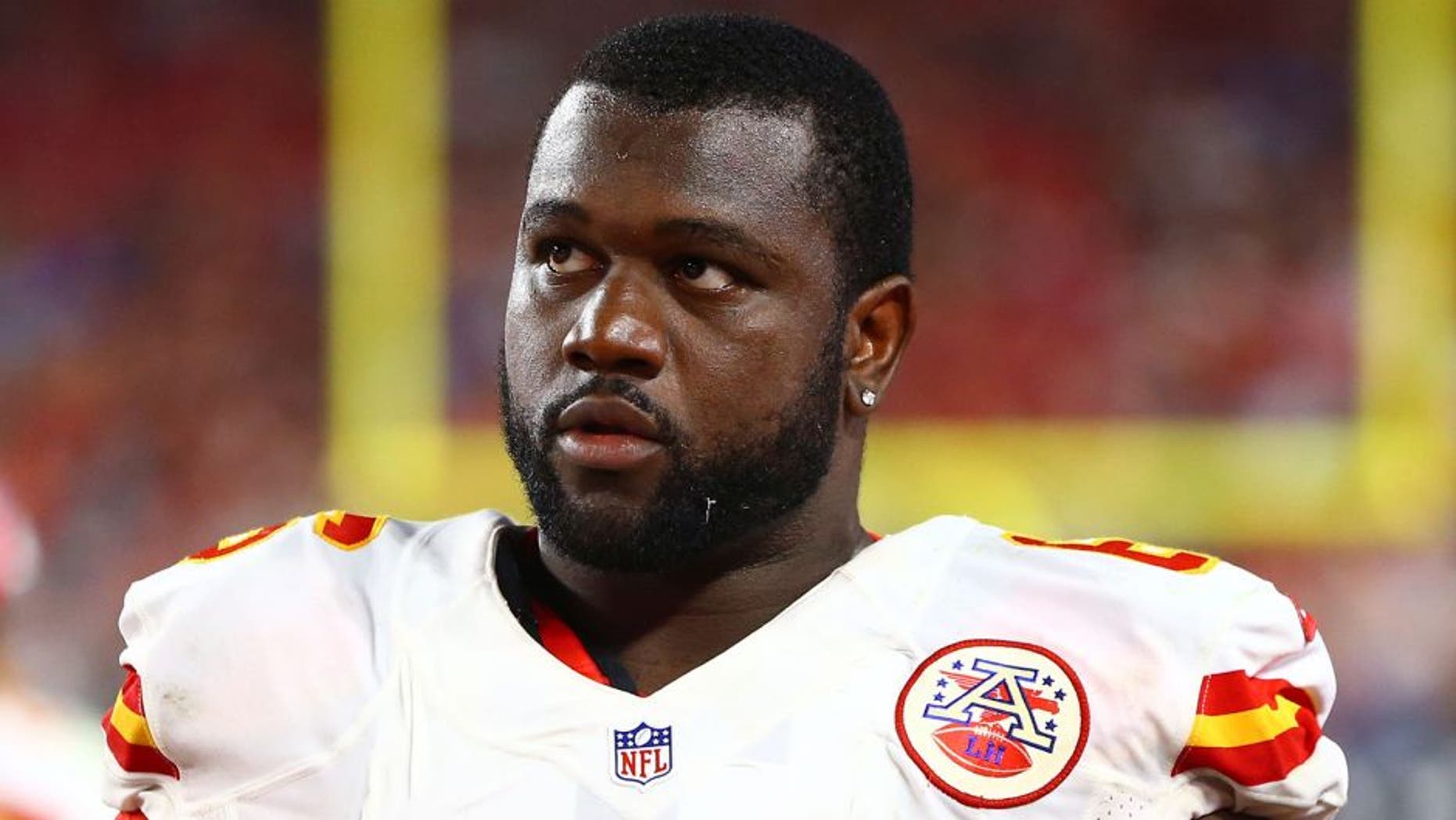 Aug 15, 2015; Glendale, AZ, USA; Kansas City Chiefs guard Ben Grubbs (66) against the Arizona Cardinals during a preseason NFL football game at University of Phoenix Stadium. Mandatory Credit: Mark J. Rebilas-USA TODAY Sports