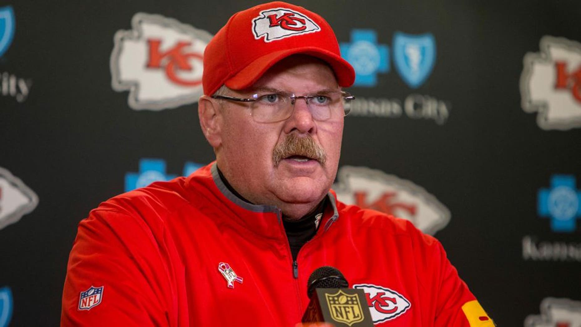 Oct 18, 2015; Minneapolis, MN, USA; Kansas City Chiefs head coach Andy Reid speaks with the media after the game against the Minnesota Vikings at TCF Bank Stadium. The Vikings win 16-10. Mandatory Credit: Bruce Kluckhohn-USA TODAY Sports