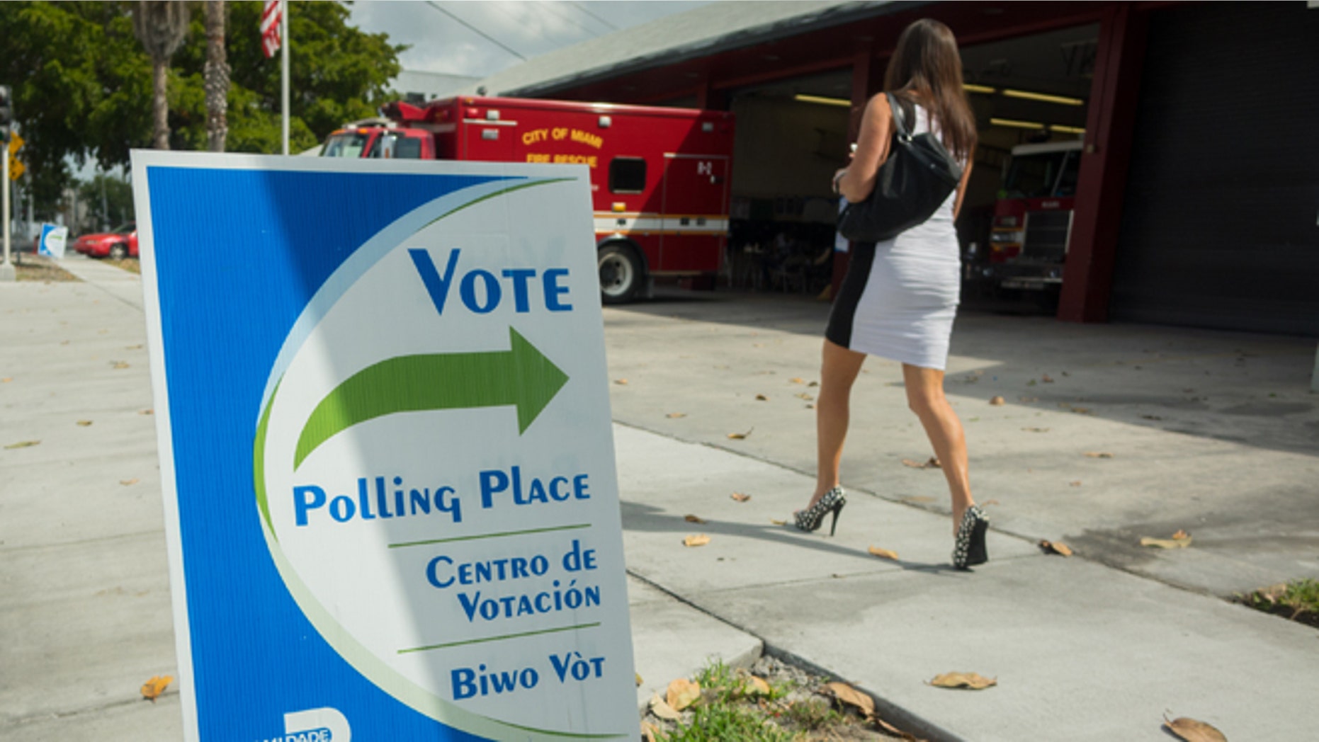MIAMI, FL - MARCH 15: A woman arrives to vote at a fire station on March 15, 2016 in Miami, Florida. Voters cast ballots in the presidential primary in Illinois, Missouri, North Carolina, Ohio and Florida today. (Photo by Angel Valentin/Getty Images)