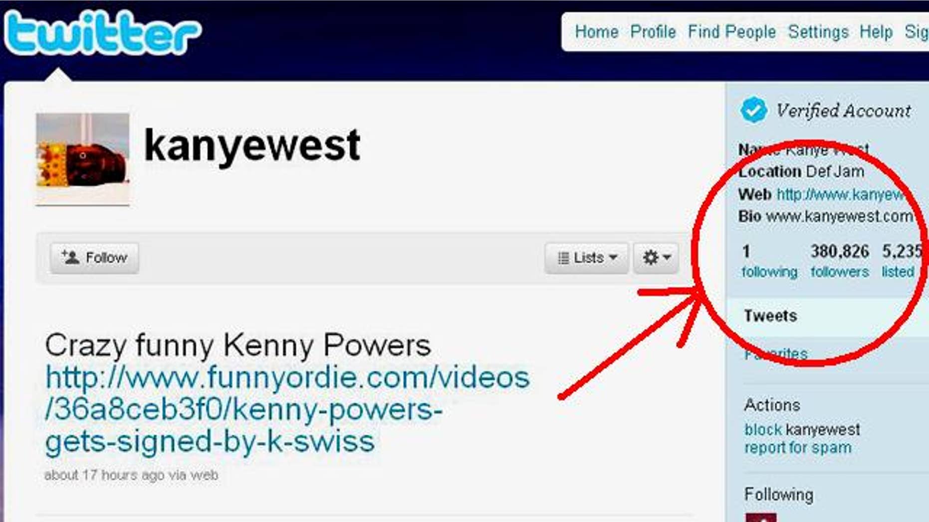 Rap star Kanye West recently made a big change in his online life: He's finallly found someone worth following on the micro-blogging site Twitter.