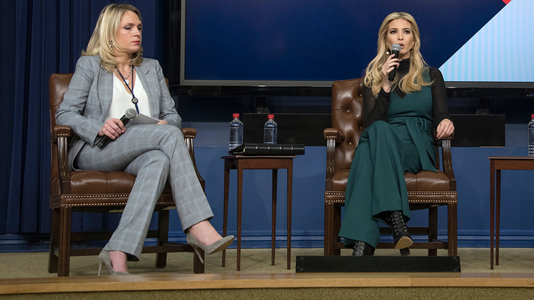 Kelly Sadler, left, participates in a panel with Ivanka Trump at the White House in March of this year.