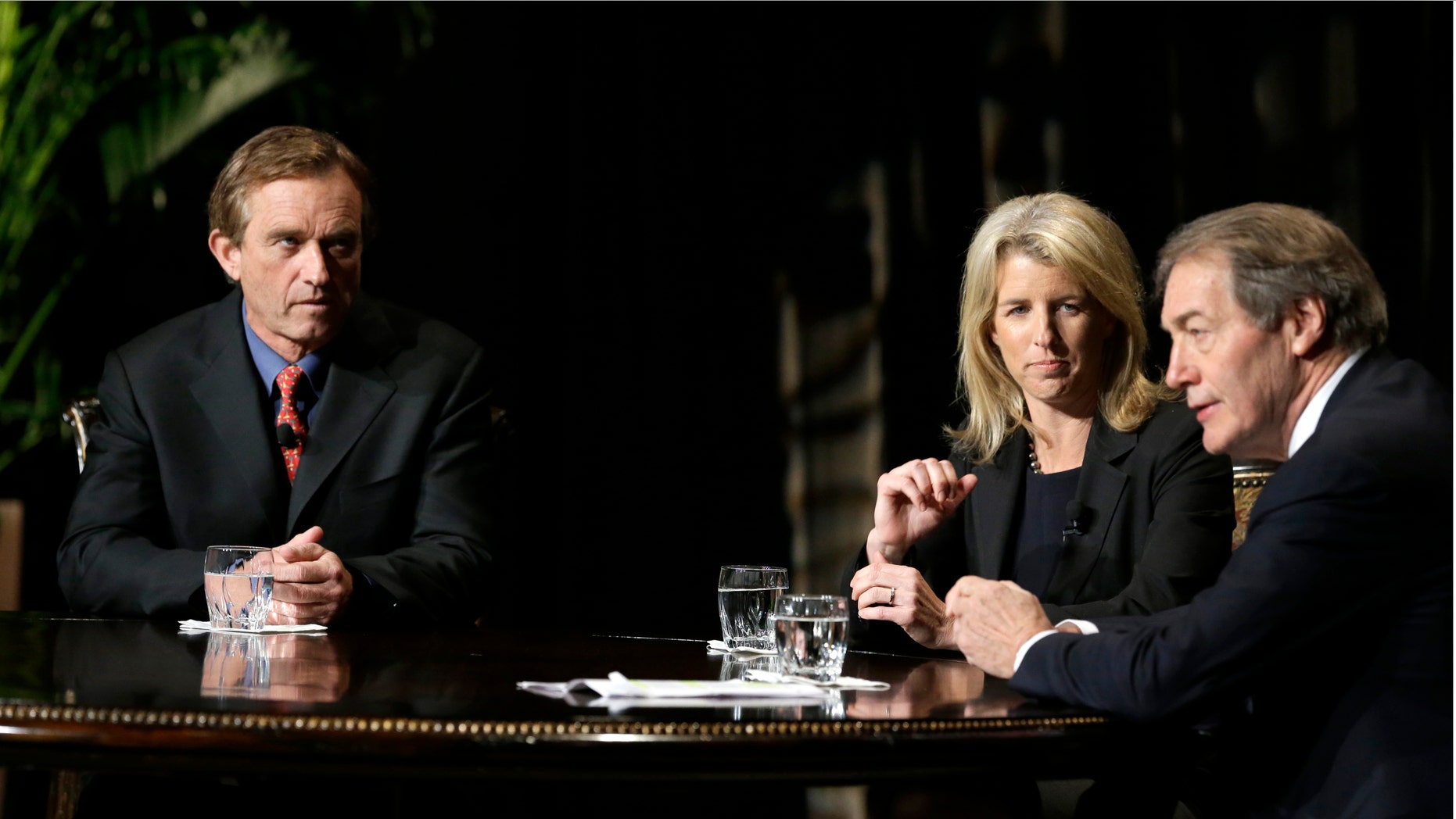 Friday, Jan. 11, 2013: Journalist Charlie Rose, right, talks with Rory Kennedy, center, and Robert F. Kennedy Jr., left, at the AT&T Performing Arts Center, in Dallas.
