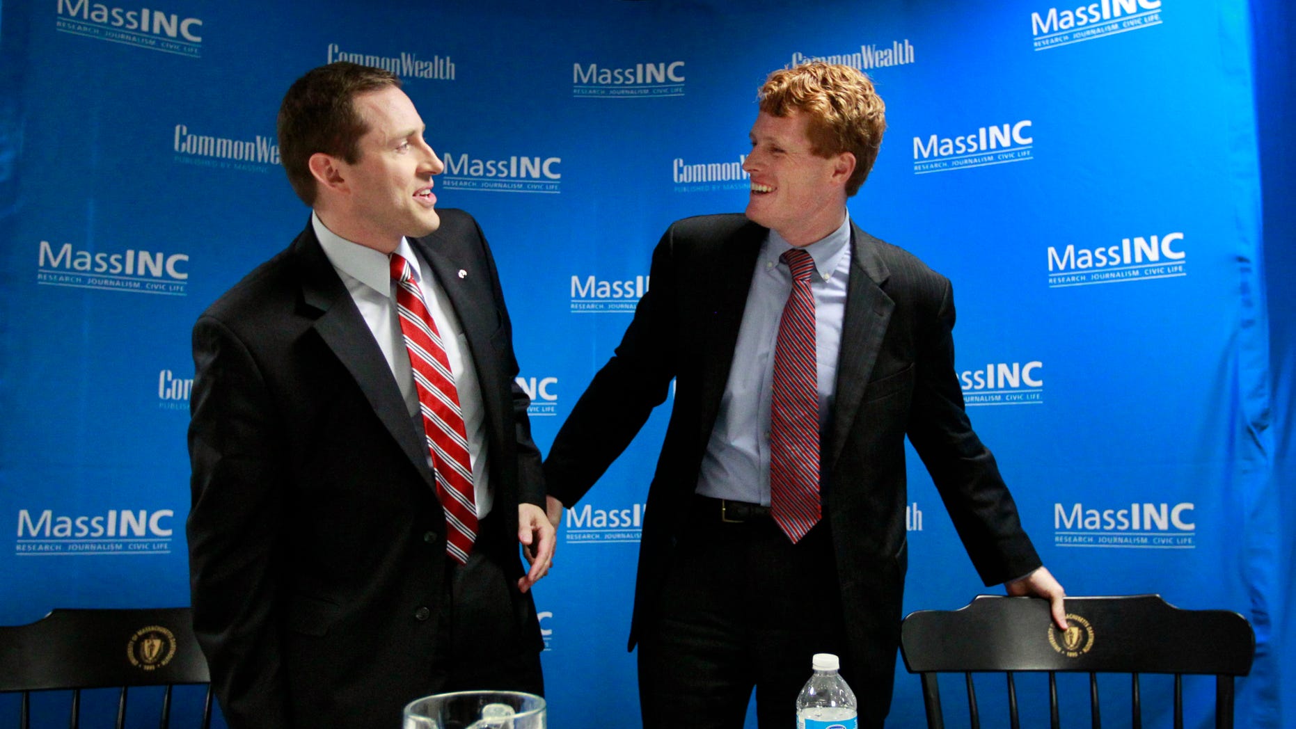Wednesday, Oct. 10, 2012: U.S. congressional candidates, Republican Sean Bielat, left, and Democrat Joseph Kennedy III, right, at a debate in Fall River, Mass.