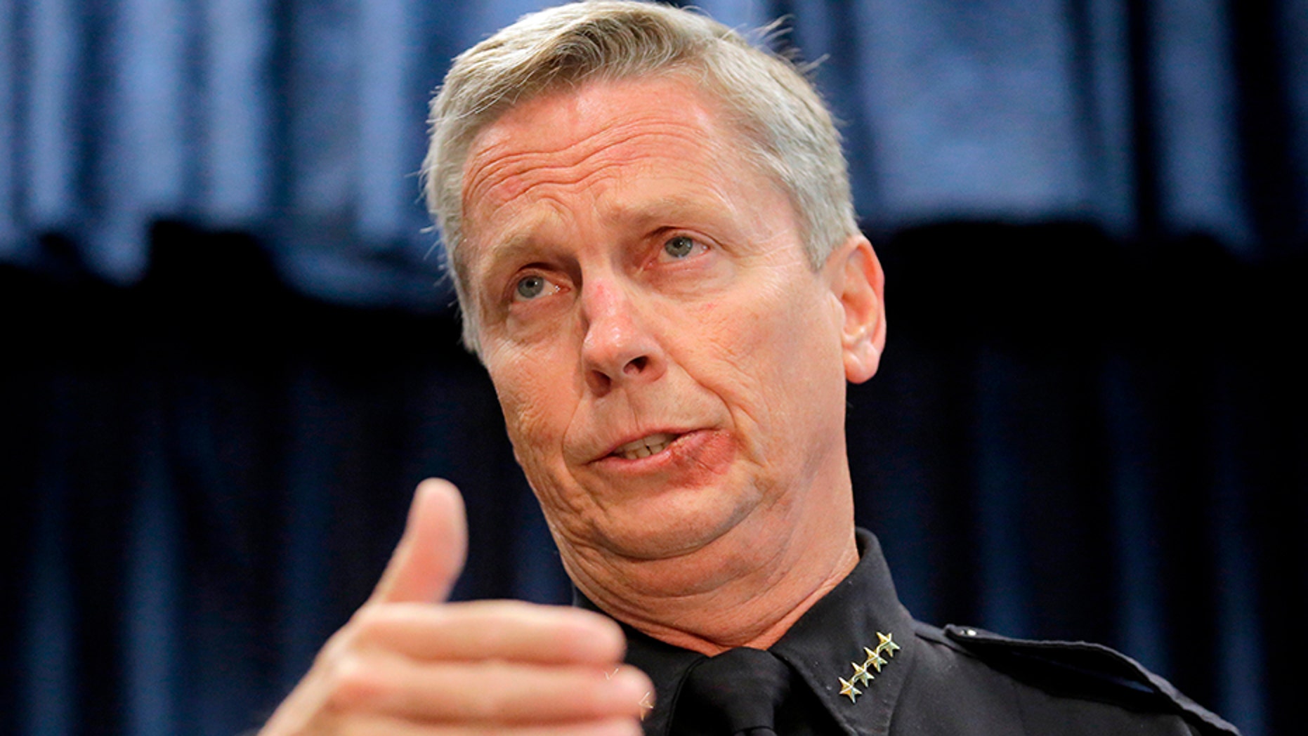 In this June 20, 2017, file photo, Sandy Police Chief Kevin Thacker speaks to reporters during a news conference in Sandy, Utah.