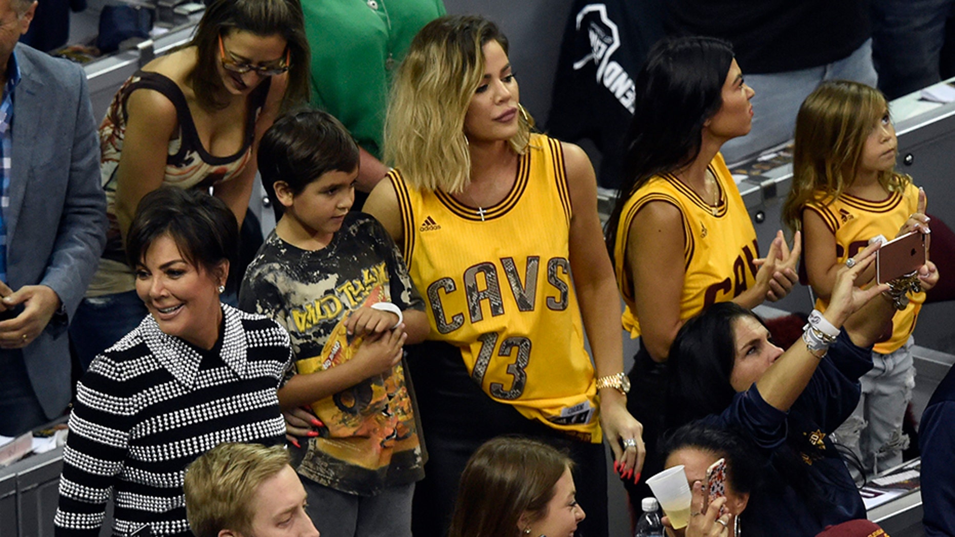 Khloe Kardashian is seen at a Cleveland Cavaliers game on June 9, 2017. She recently stepped out to support her boyfriend Tristan Thompson, but sources say her family doesn't approve.