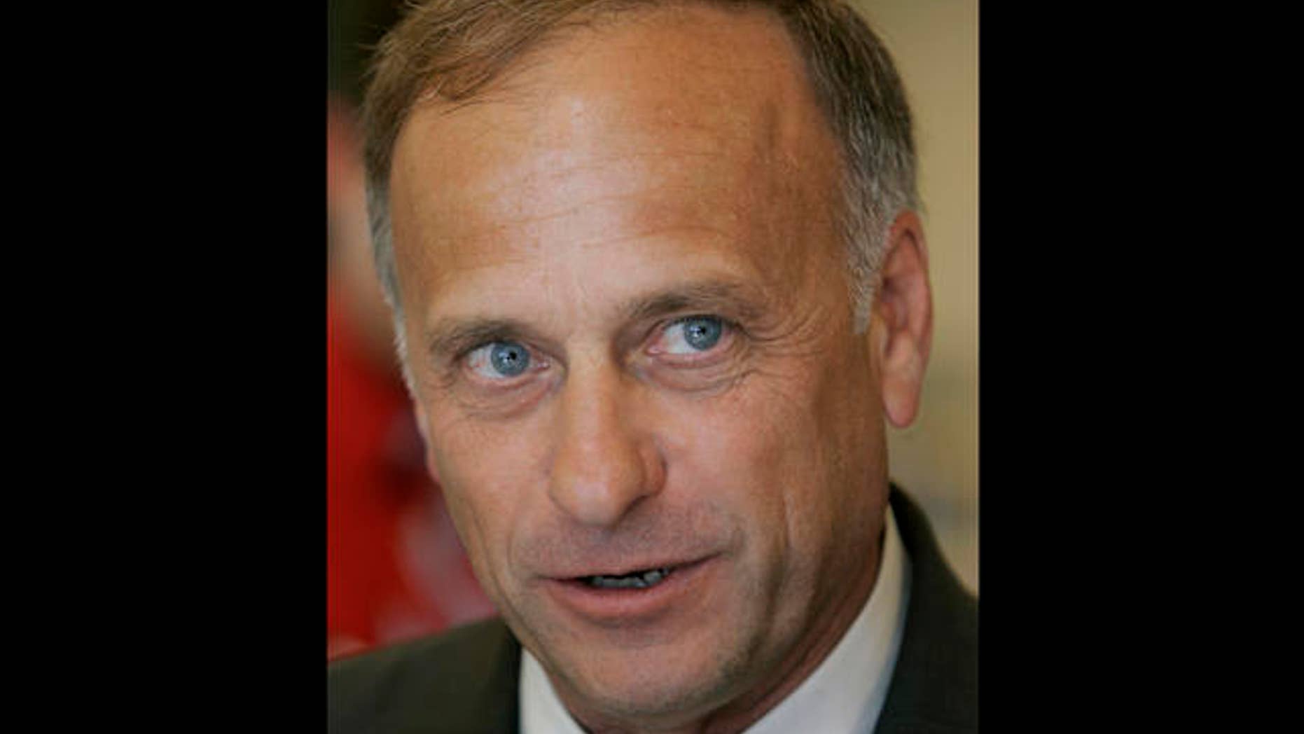 U.S. Rep. Steve King, R-Iowa, speaks to reporters following a farm bill congressional field hearing, Monday, July 31, 2006, at Dordt College in Sioux Center, Iowa. In his rural, western Iowa congressional district, King remains a popular two-term congressman. And his penchant for brash, and some say offensive, soundbites has helped King become something of a national spokesman for his party's far right wing. (AP Photo/Charlie Neibergall)