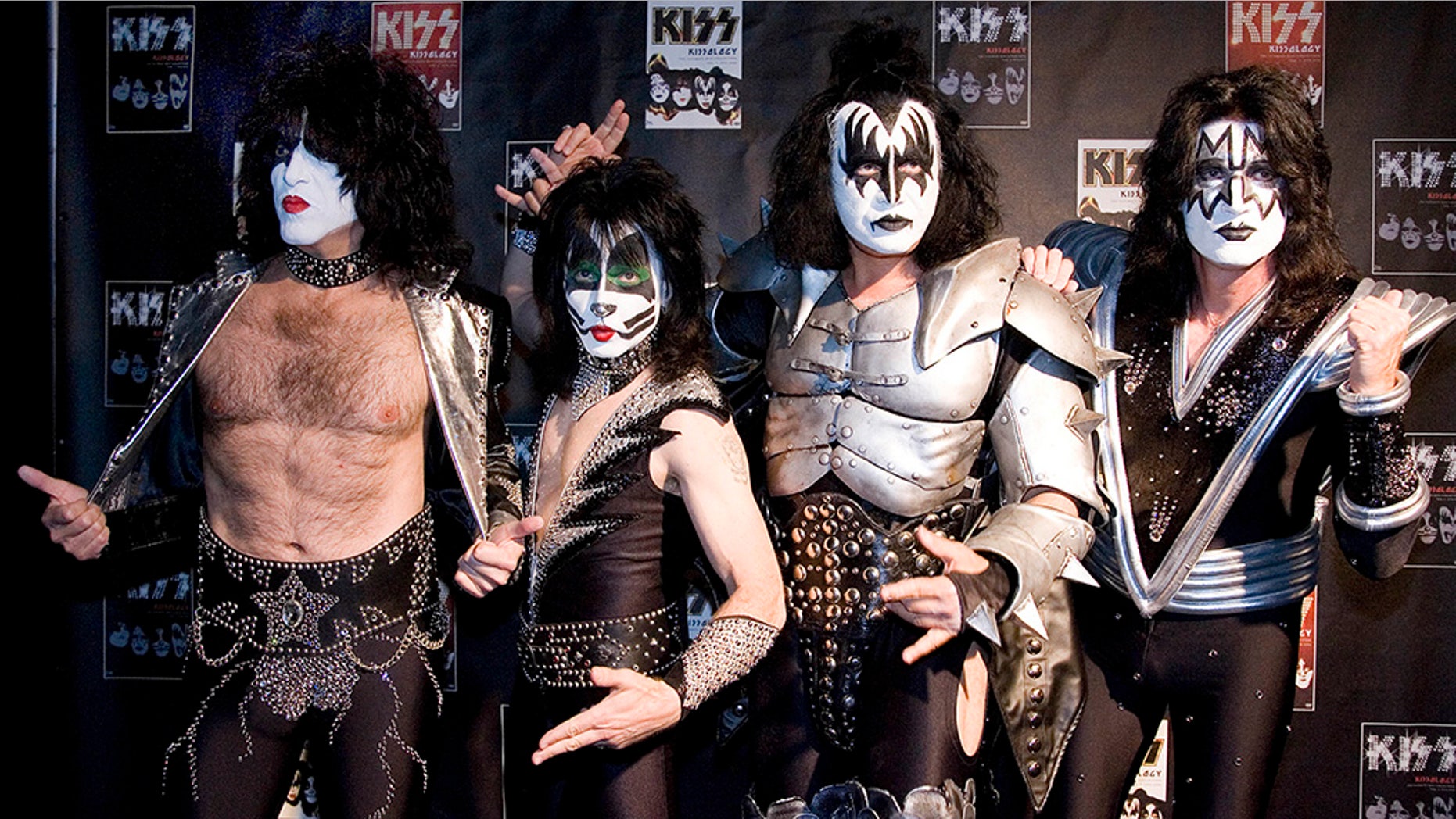 Paul Stanley, Eric Singer, Gene Simmons and Tommy Thayer (L-R) of the U.S. rock group KISS pose for photographers at the Koenig-Pilsener-Arena in Oberhausen, May 8, 2008. On Wednesday, the group announced their farewell tour, 'End of the Road.'