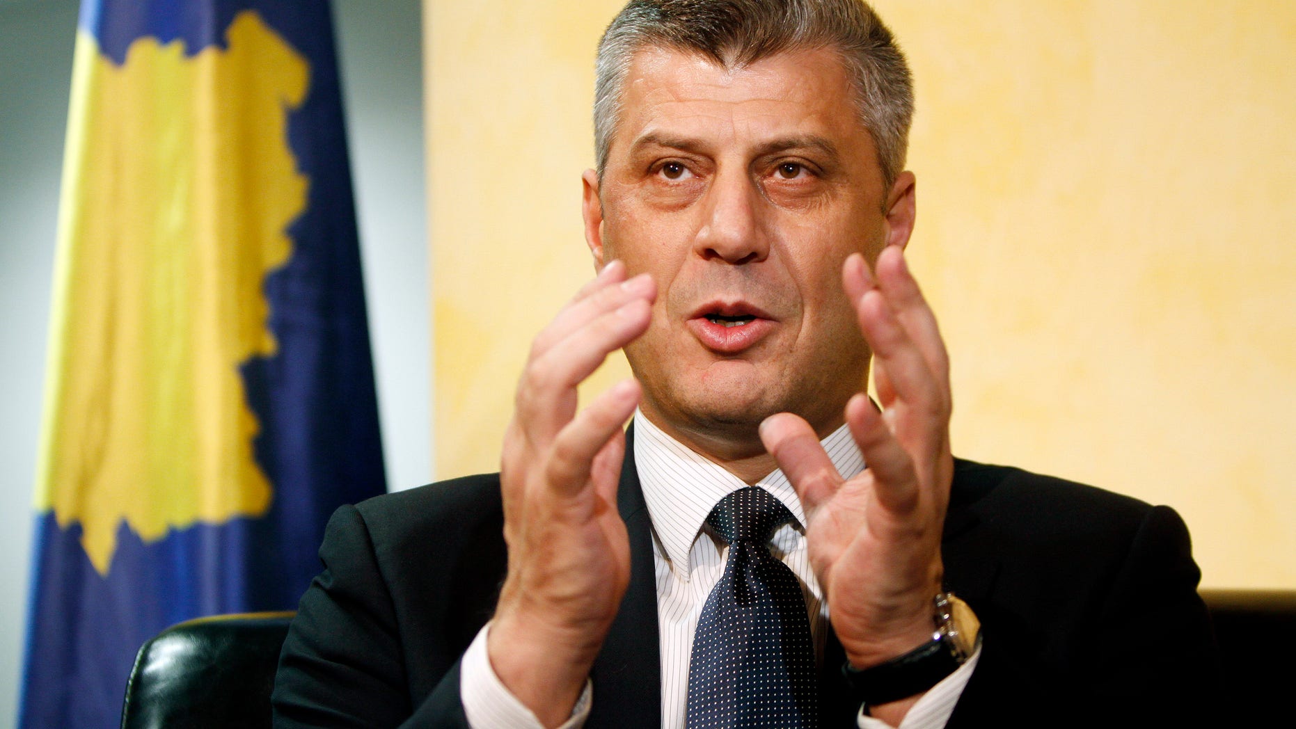 FILE: Prime Minister Hashim Thaci earlier said he wants an independent investigation to 'dispel the mist' surrounding allegations he led a gang that murdered detainees to sell their kidneys.