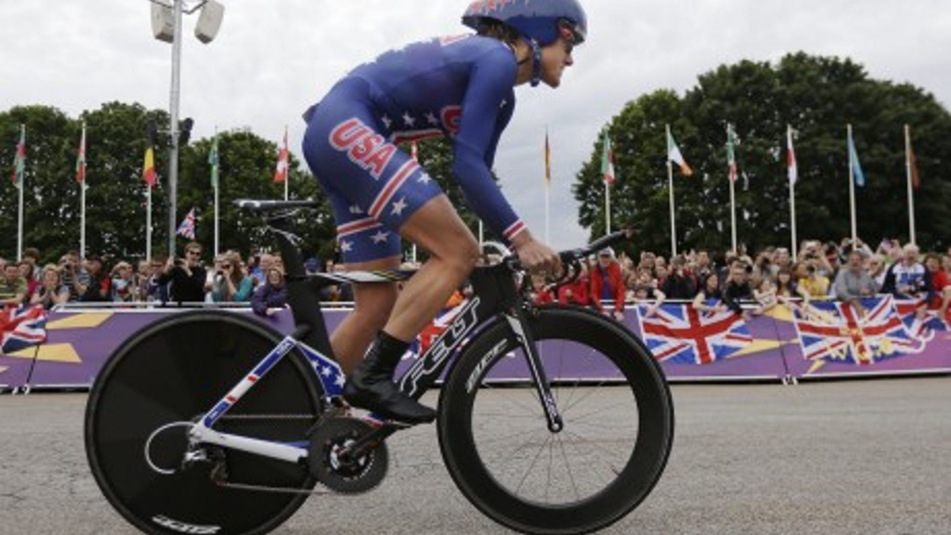 April 1, 2012: Gold medalist Kristin Armstrong, of the United States, competes in the women's individual time trial event at the 2012 Summer Olympics, in London.