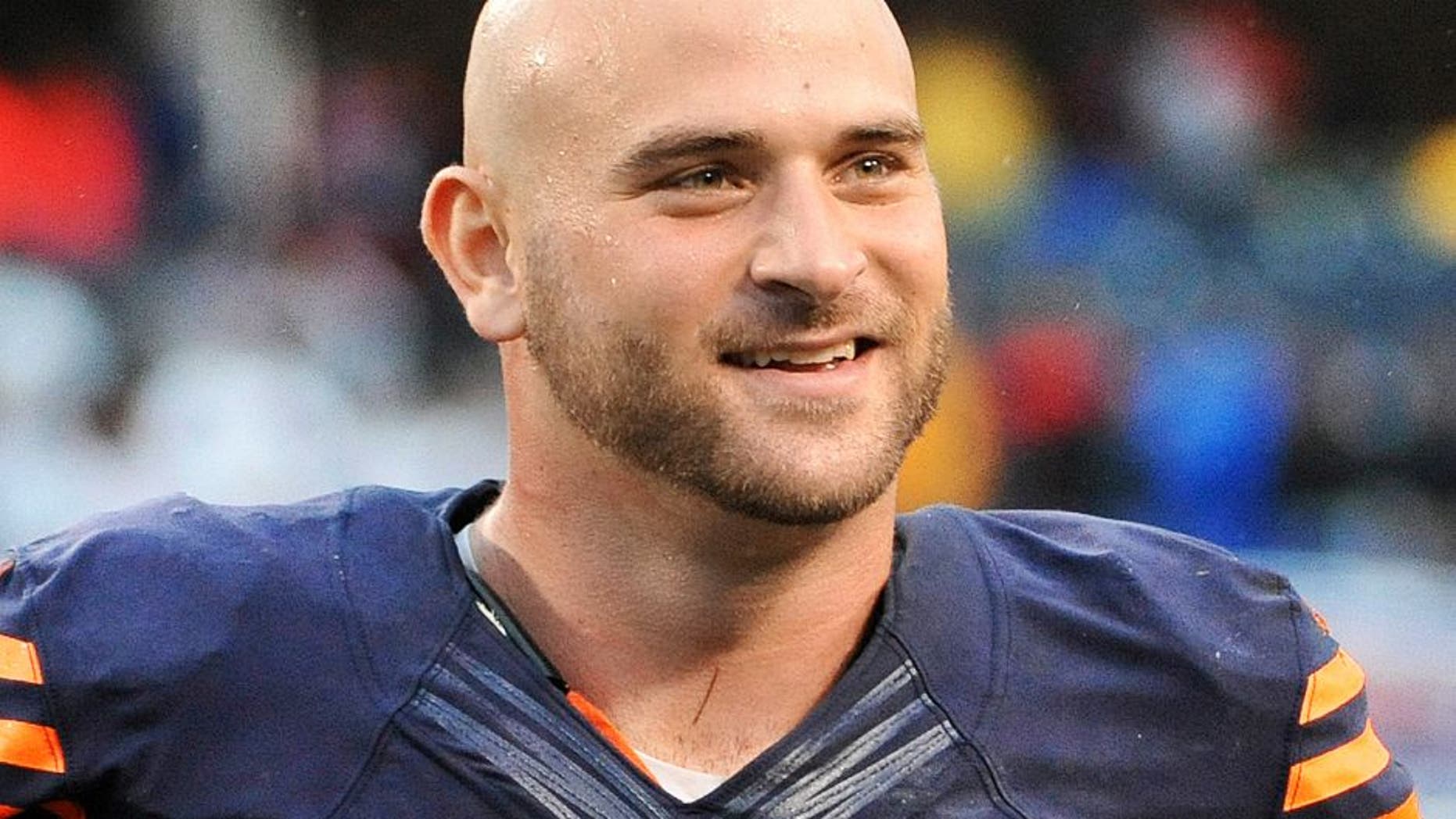 CHICAGO, IL - SEPTEMBER 15: Kyle Long #75 of the Chicago Bears celebrates the win against the Minnesota Vikings on September 15, 2013 at Soldier Field in Chicago, Illinois. (Photo by David Banks/Getty Images)