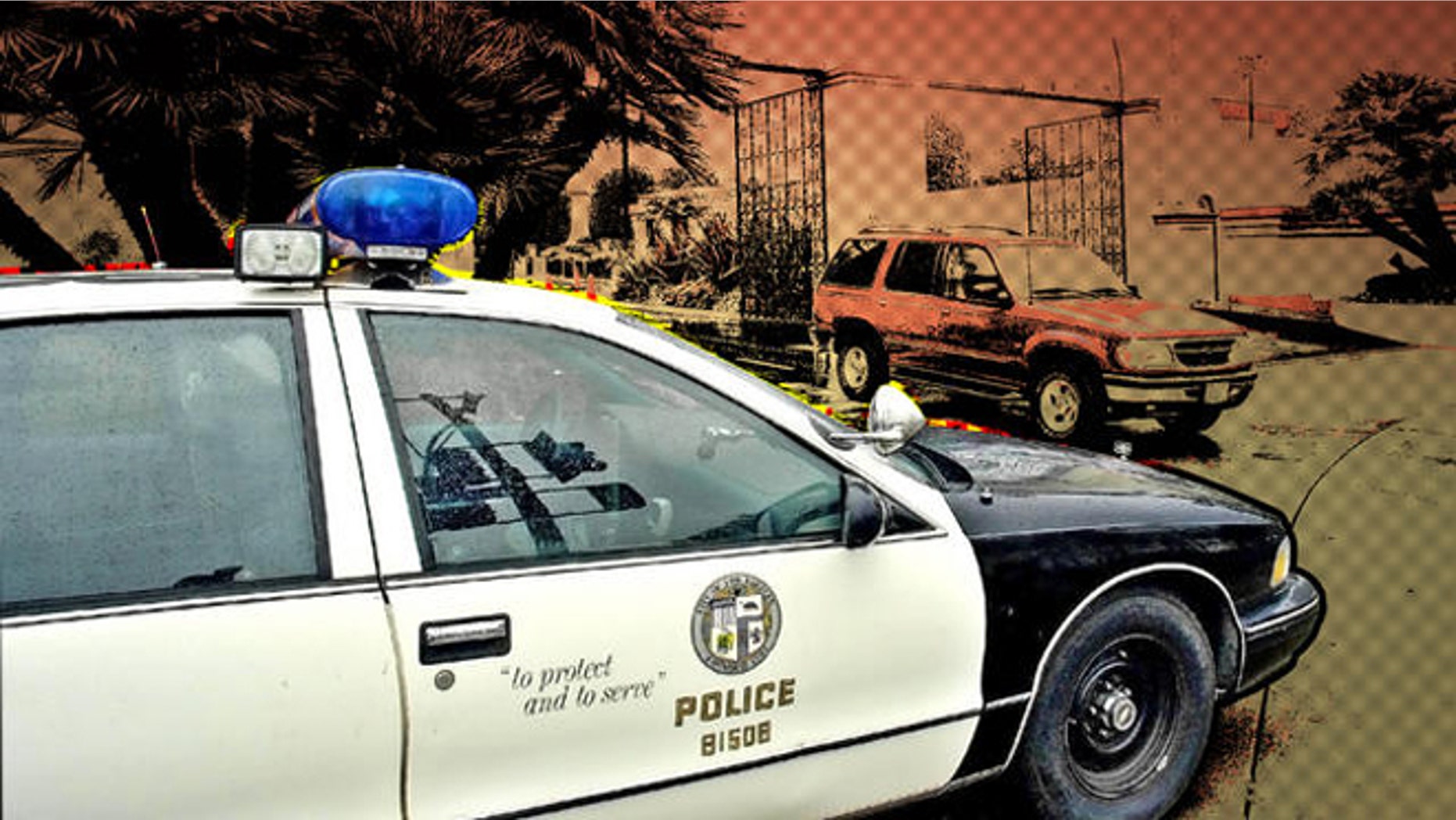 An unoccupied Los Angeles Police Department cruiser is seen parked outside the main gate to Paramount Studios Tuesday, Feb. 11, 2003, part of an increase in security at the famous movie lot in Los Angeles' Hollywood district. It could not be immediately confirmed if this measure was directly related to recent heightened security. Institutions throughout the United States have taken increased precautions since the nation's security alert level was elevated to "orange," the second-highest stage. (AP Photo/Reed Saxon)
