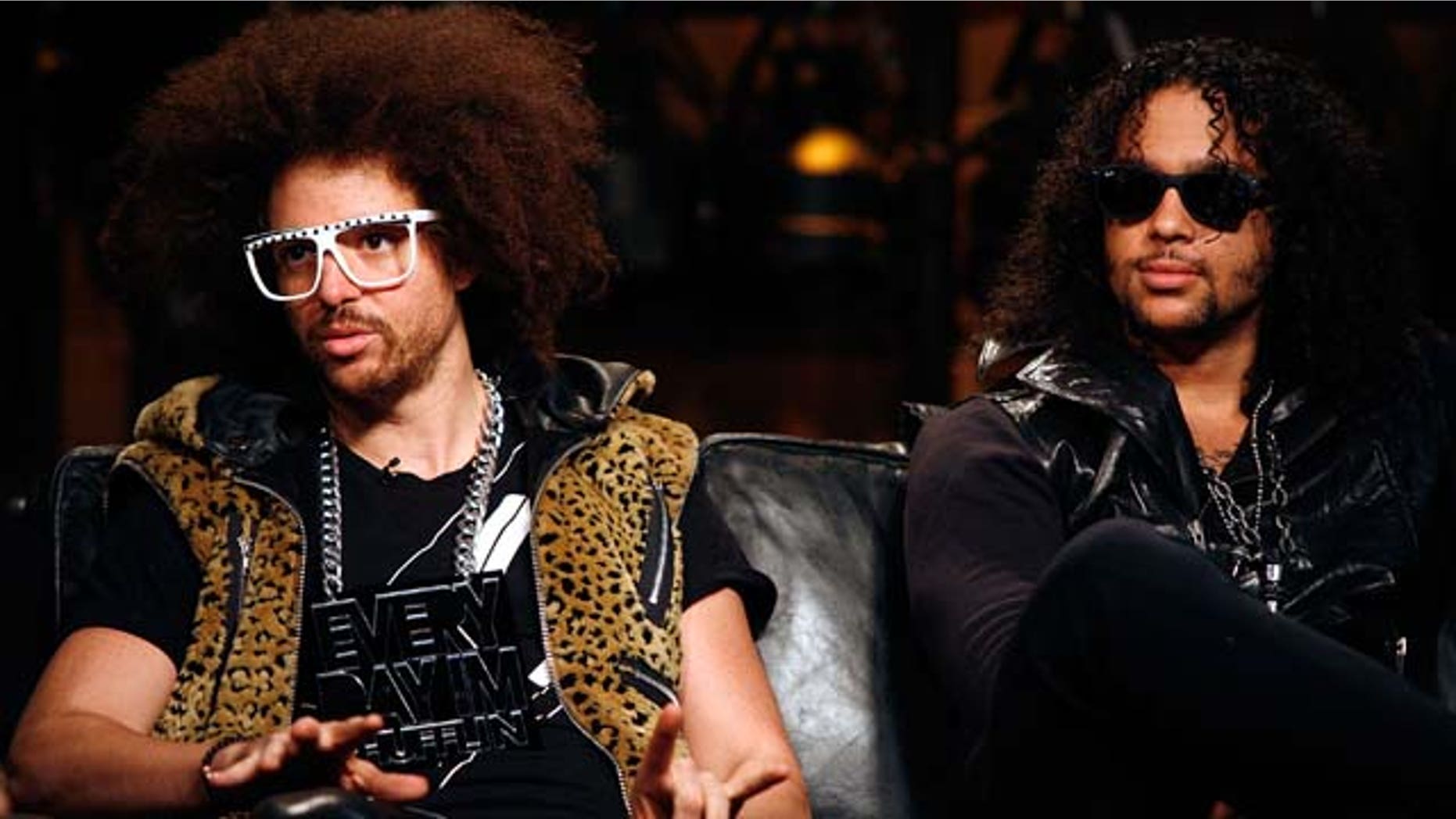 April 28, 2011: Redfoo (Stefan Kendal Gordy) and SkyBlu (Skyler Gordy) of LMFAO tape an episode of Top Twenty Countdown at fuse Studios on in New York City.