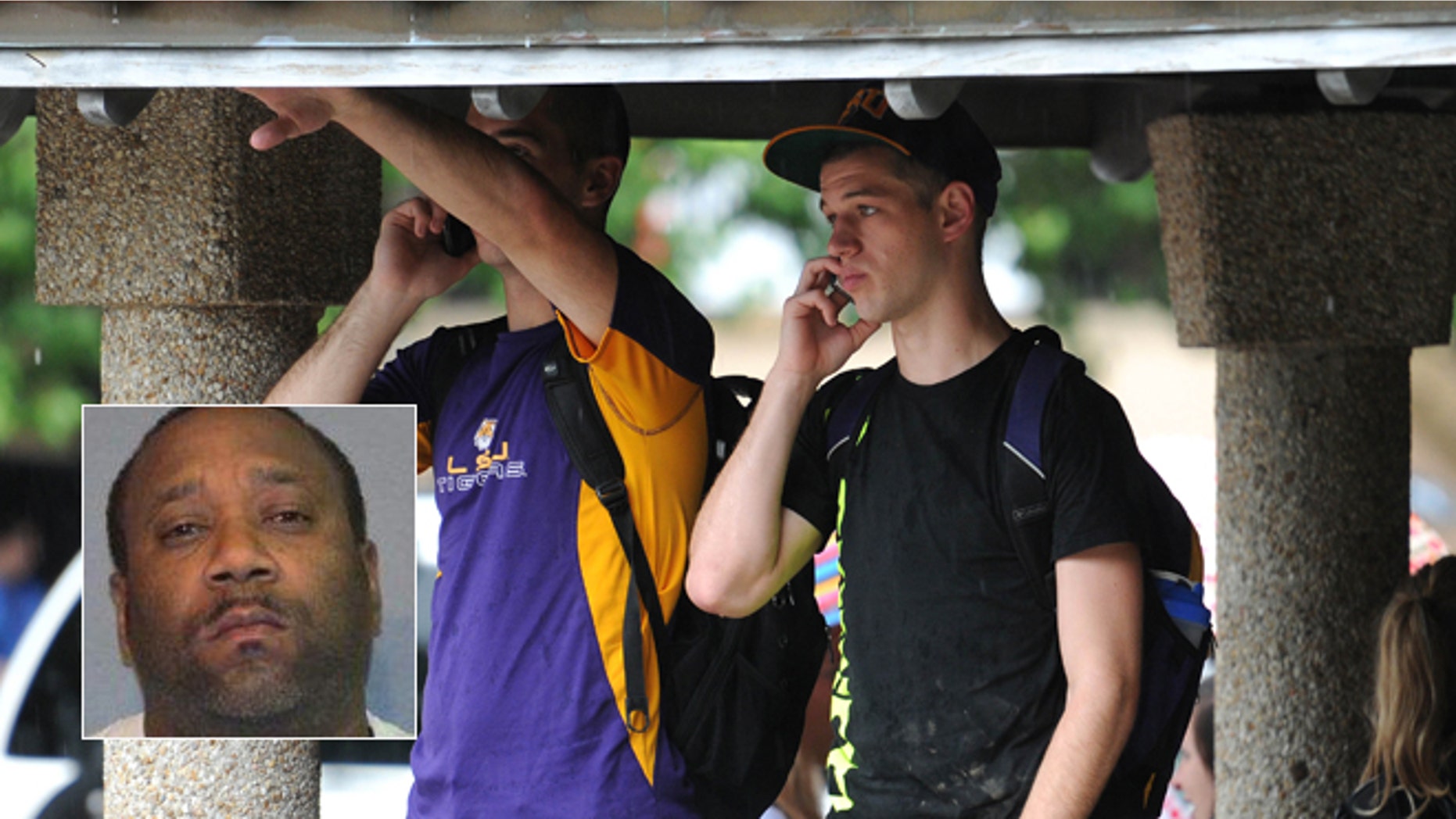 William Bouvay is seen in this booking photo after he allegedly called in a bomb threat that prompted students at LSU to evacuate the Baton Rouge campus.