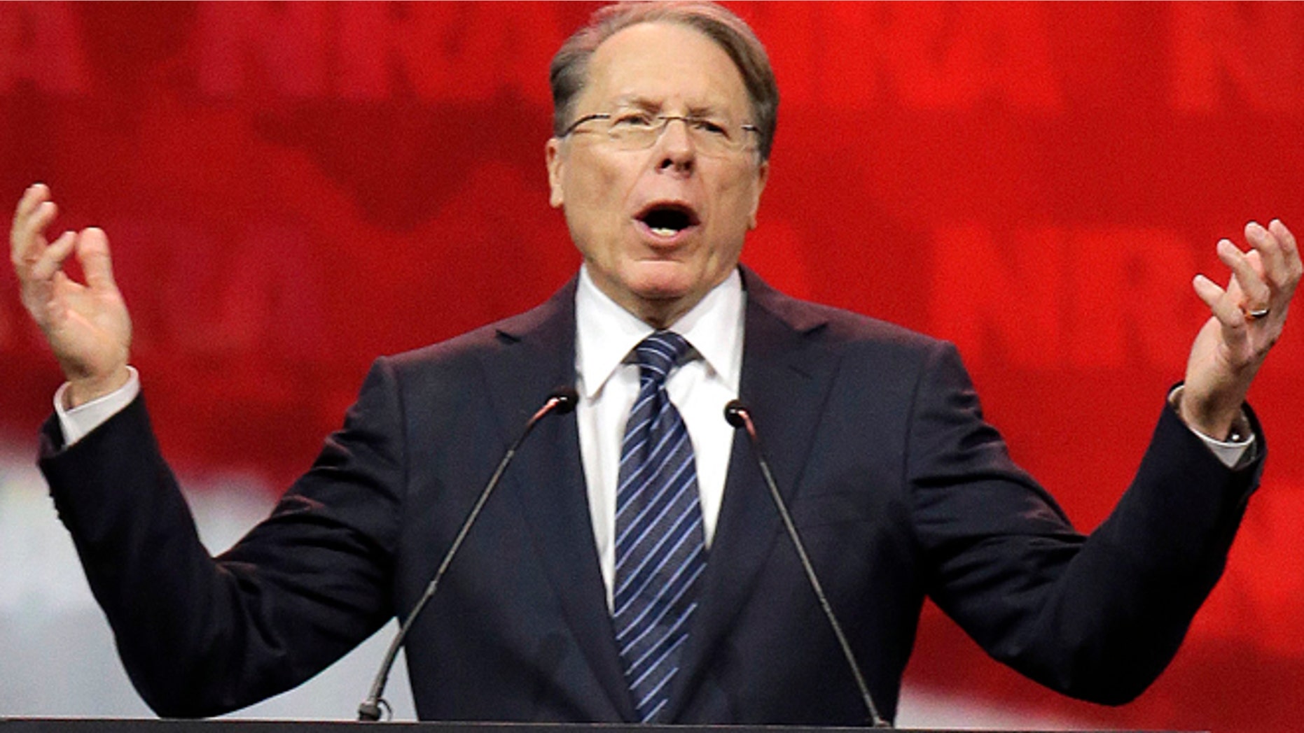 April 25, 2014: National Rifle Association (NRA) Executive Vice President and Chief Executive Officer Wayne LaPierre speaks during the leadership forum at the National Rifle Association's annual convention in Indianapolis.