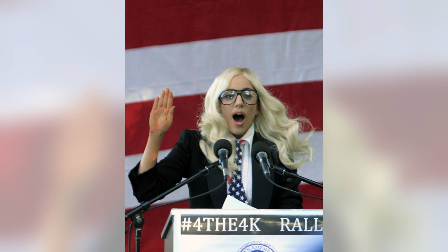 Lady Gaga speaks at a September 10, 2010 rally supporting a repeal of Don't Ask Don't Tell (AP Photo)