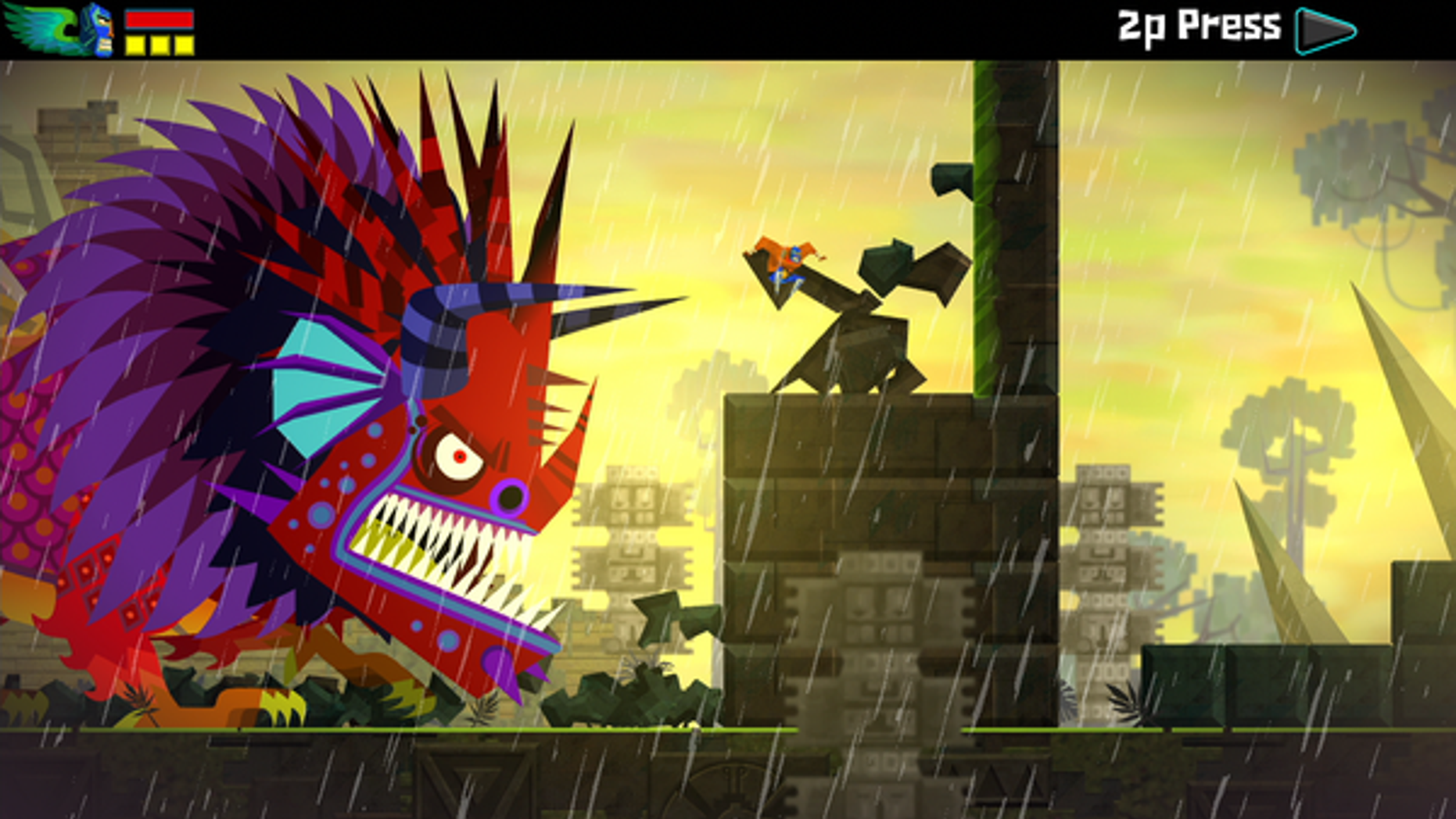Juan runs from an Alebrije in Guacamelee.