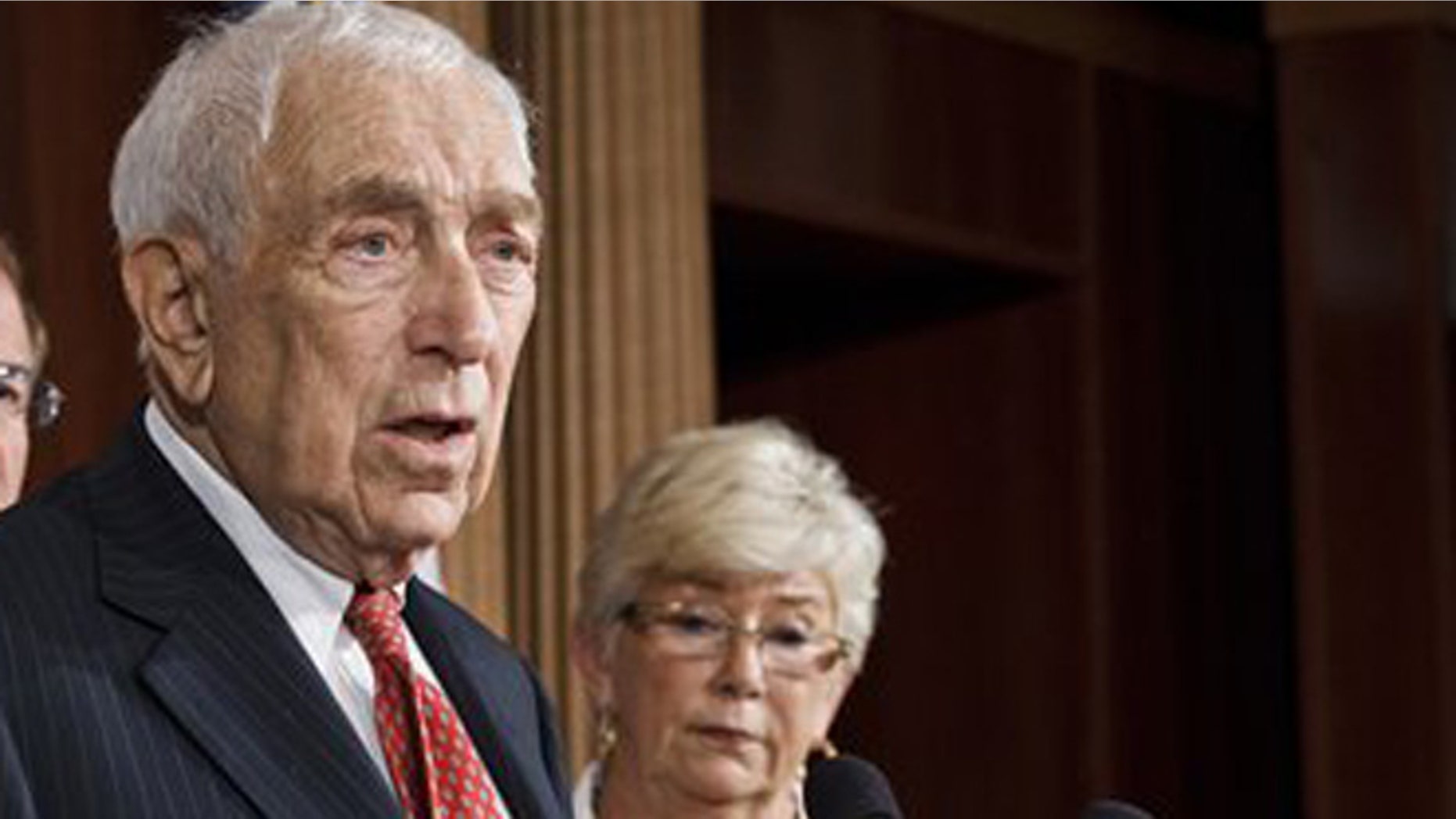 July 24, 2012: Sen. Frank Lautenberg, D-N.J., and Rep. Carolyn McCarthy, D-N.Y., at a news conference on Capitol Hill in Washington.