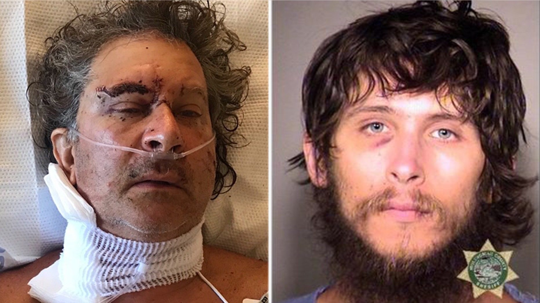 Kasey Lebechuck, left, was reportedly stabbed 17 times after telling Todd Schneider, right, he couldn't camp out in his Portland, Oregon, neighborhood.